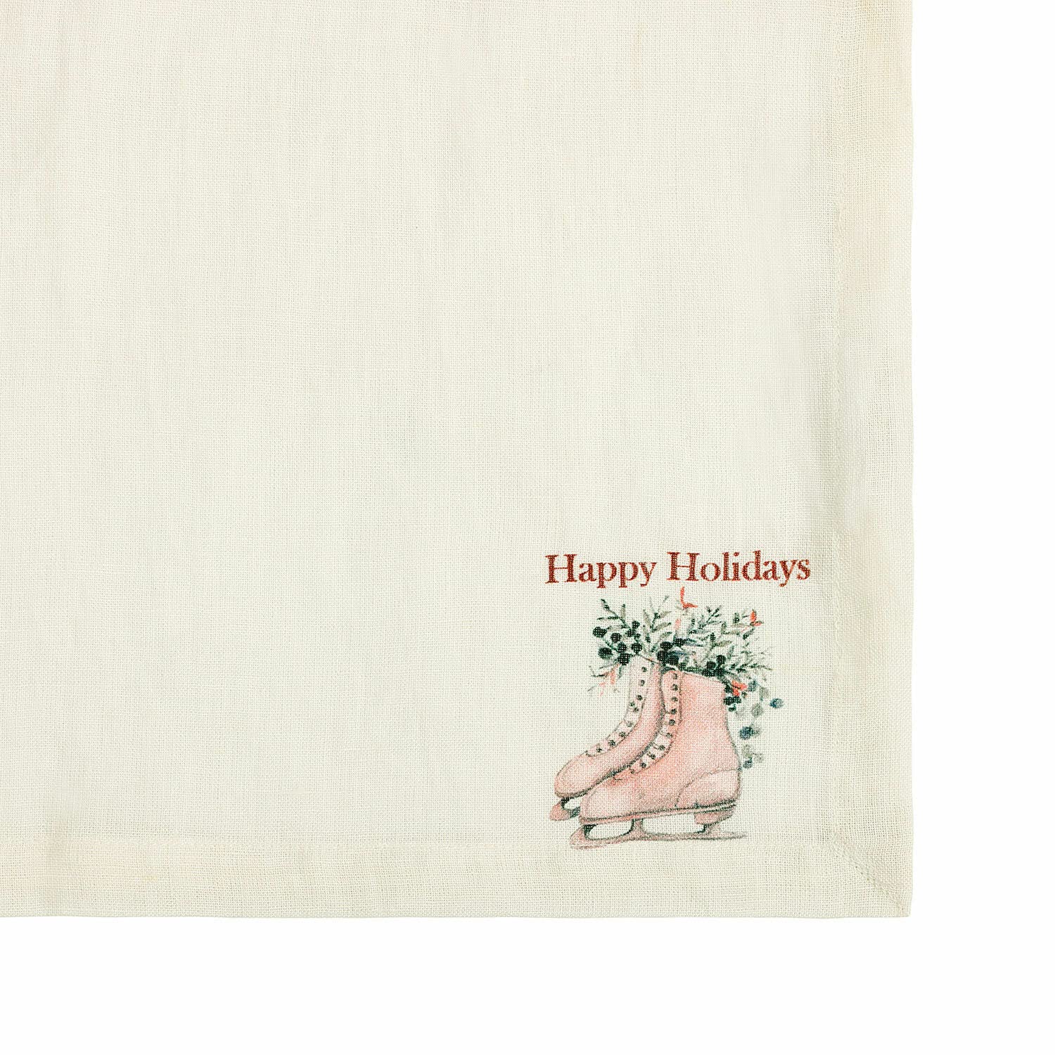 LOBERON Serviette 4er Set Merry & Bright, Dekorative Weihnachtsmotive, Festliche Tischdekoration, Weihnachtsdeko, Weihnachtliche Textilien, Leinen, weiß/rot