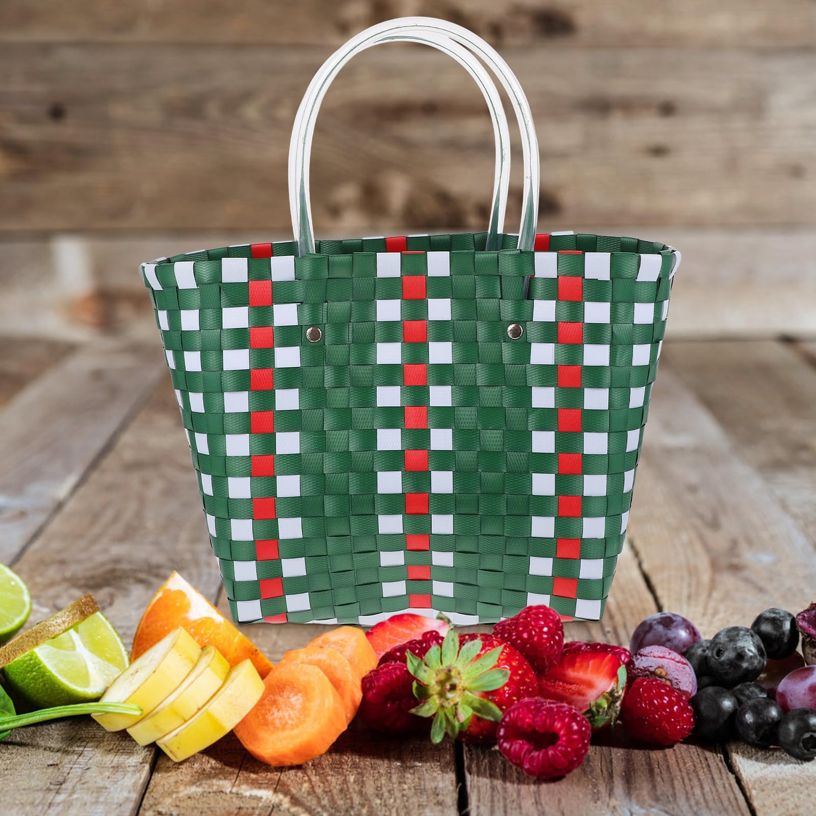 Panier En Plastique Tressé Pour Courses Et Pique-nique - 2 Tailles, Poignées Confort, Design Pratique Et Déco