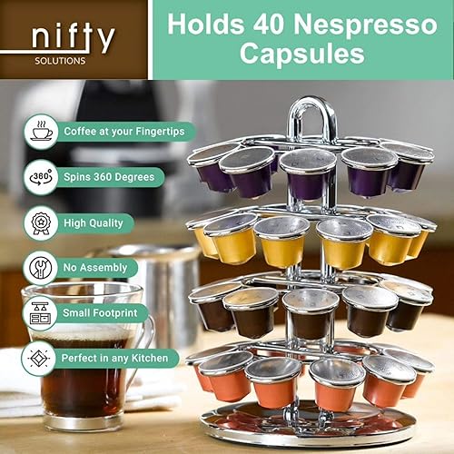 Miniatura 5 de Nifty Nespresso Original Line - Carrusel para cápsulas de café, 40 cápsulas de café, giros de 360 grados, plataforma Lazy Susan, diseño cromado