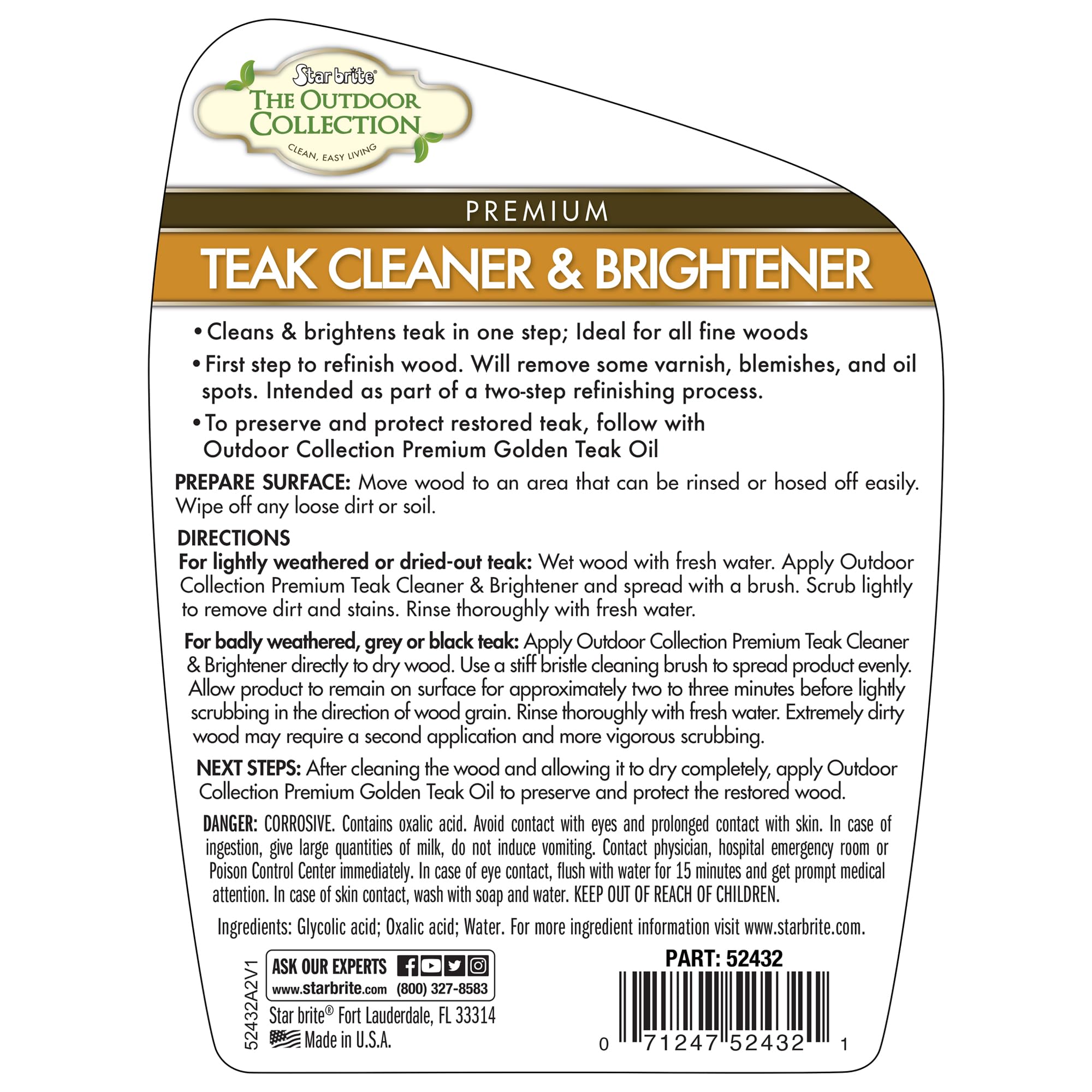 STAR BRITE Outdoor Collection Teak Cleaner & Brightener - One-Step Teak Restoration, Renew Weathered, Gray Teak for Refinishing or Oiling - 32 OZ Spray