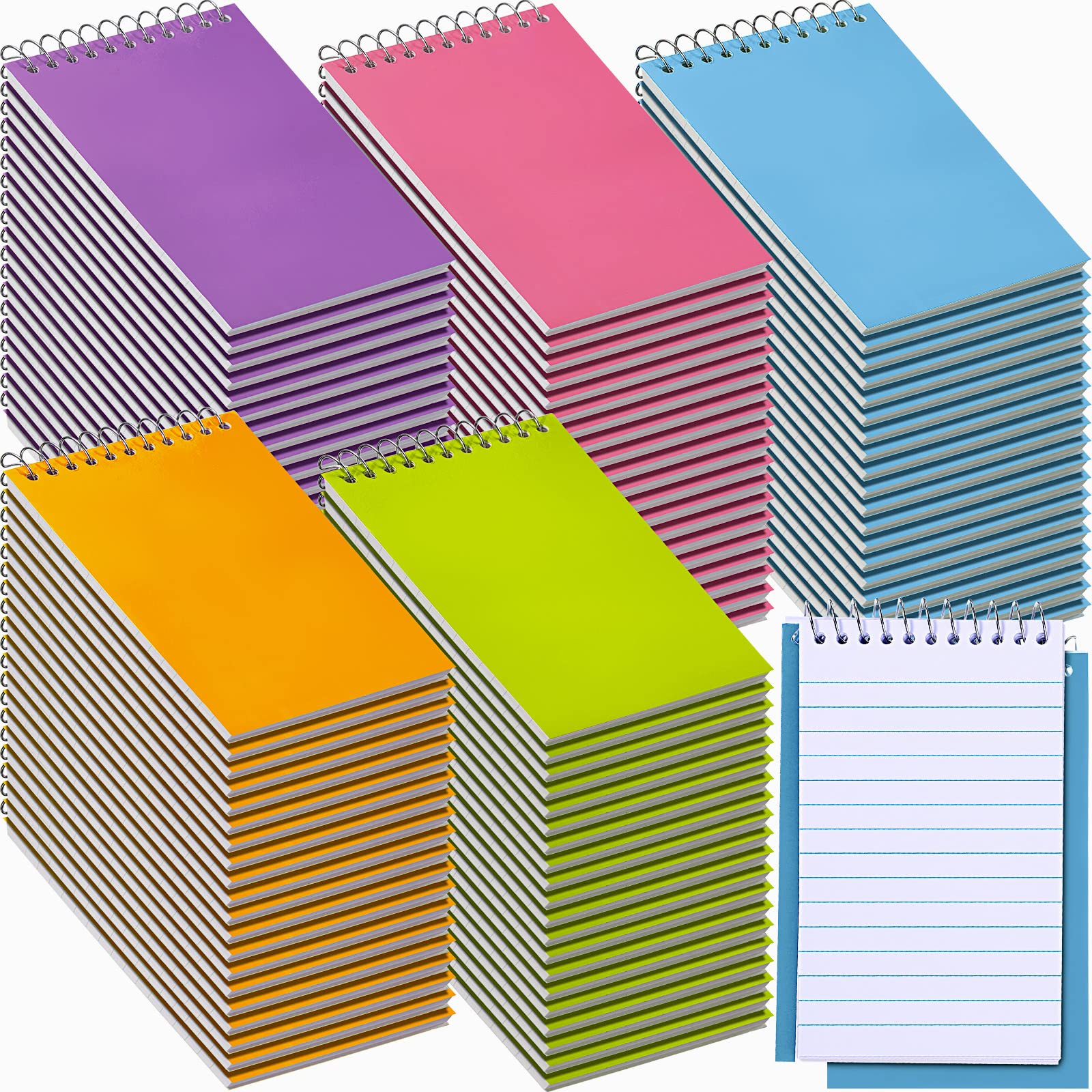 100 blocs de notas en espiral a granel de 3 x 5 pulgadas, bloc de notas pequeños con forro superior de papel rayado universitario, mini bloc de notas de bolsillo, cuadernos en espiral para escuela