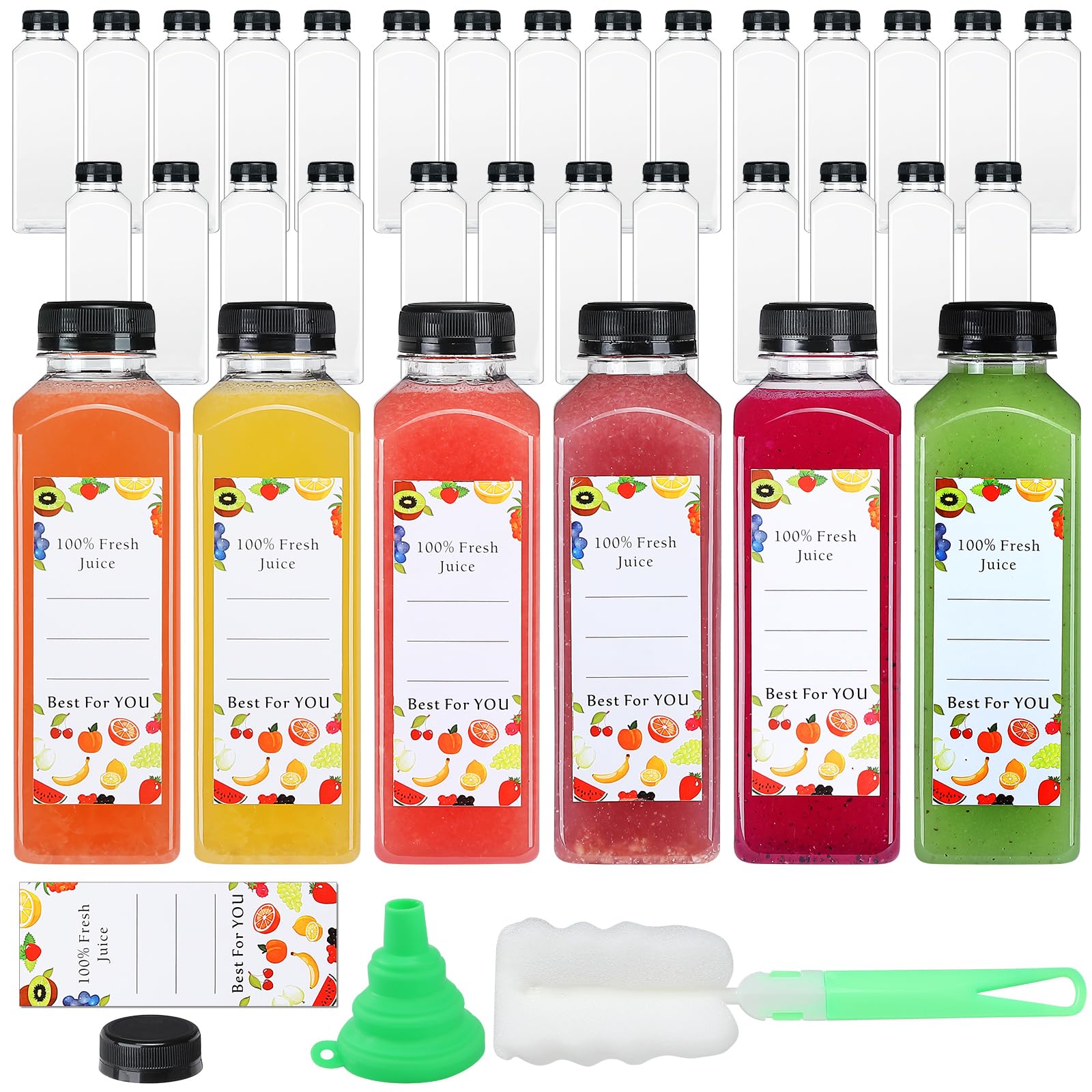 DANALLAN 33pcs 16oz Plastic Bottles with Caps, Premium Juice Containers with Lids, Clear Empty Reusable Smoothie Bottles for Beverage Drinking Milk