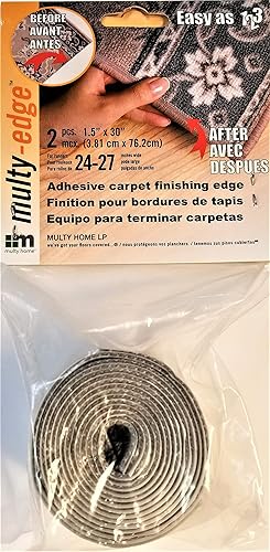 Borde de acabado de alfombra adhesiva Multy, 1.5 x 30 pulgadas, gris, 2 piezas