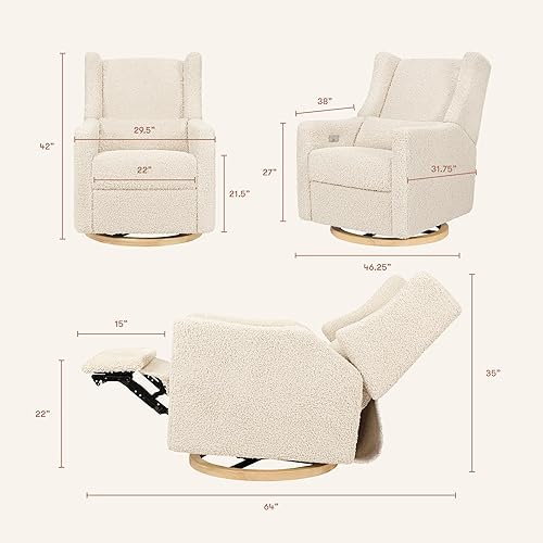 Miniatura 22 de Babyletto Kiwi, reclinable eléctrico y deslizador giratorio con puerto USB en tela de rendimiento de playa, repelente al agua y resistente a