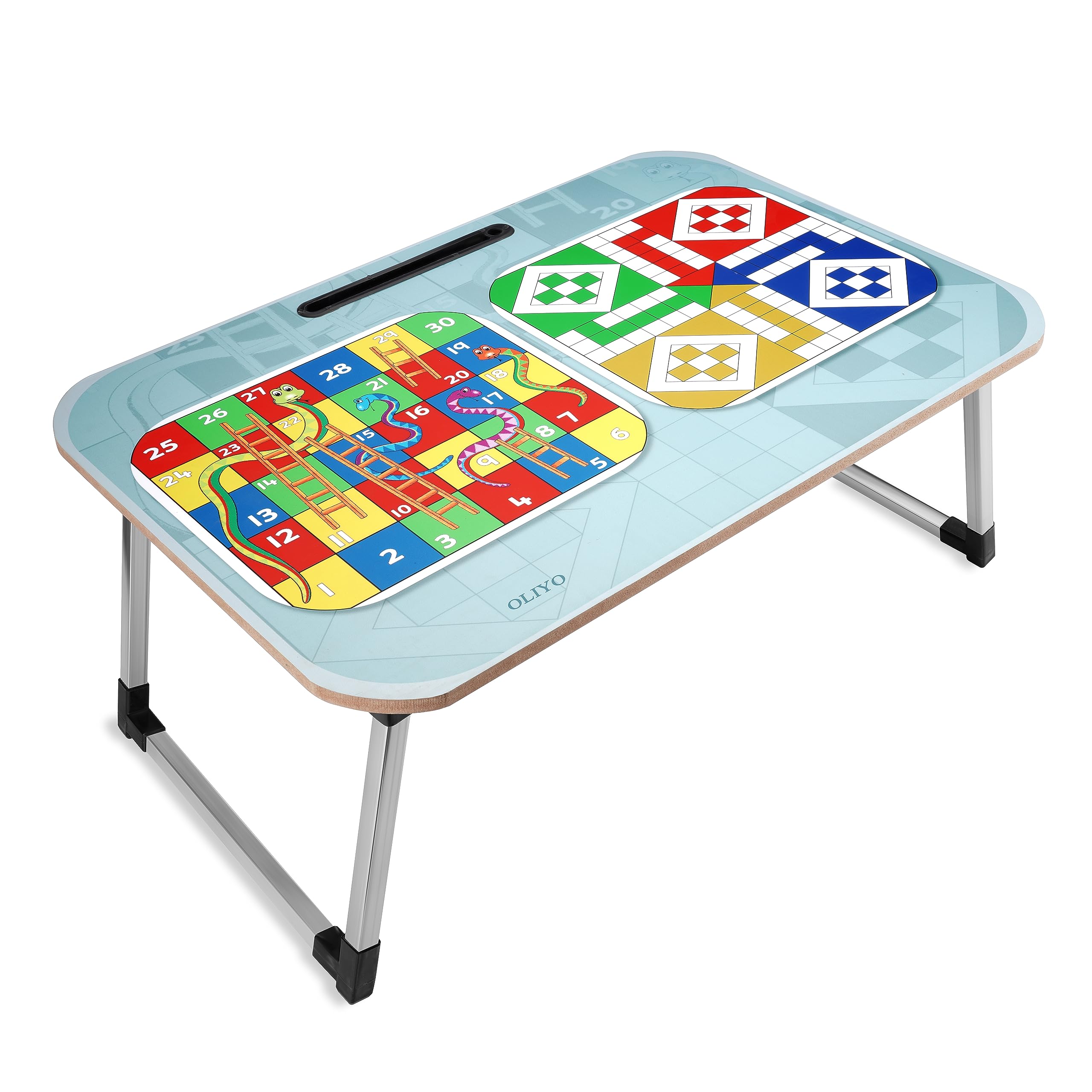 OLIYO Ludo, Snakes and Ladders Printed Wooden Study Desk, Study Table for Kids, Foldable and Portable Laptop Table, Bed Table, Activity Table, Breakfast Table for Children