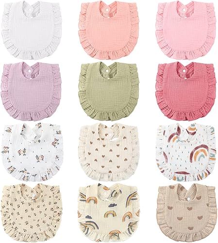 Geyoga 12 baberos de muselina para bebé, baberos de dentición unisex, baberos ajustables para baba, baberos de tela de alimentación para bebés