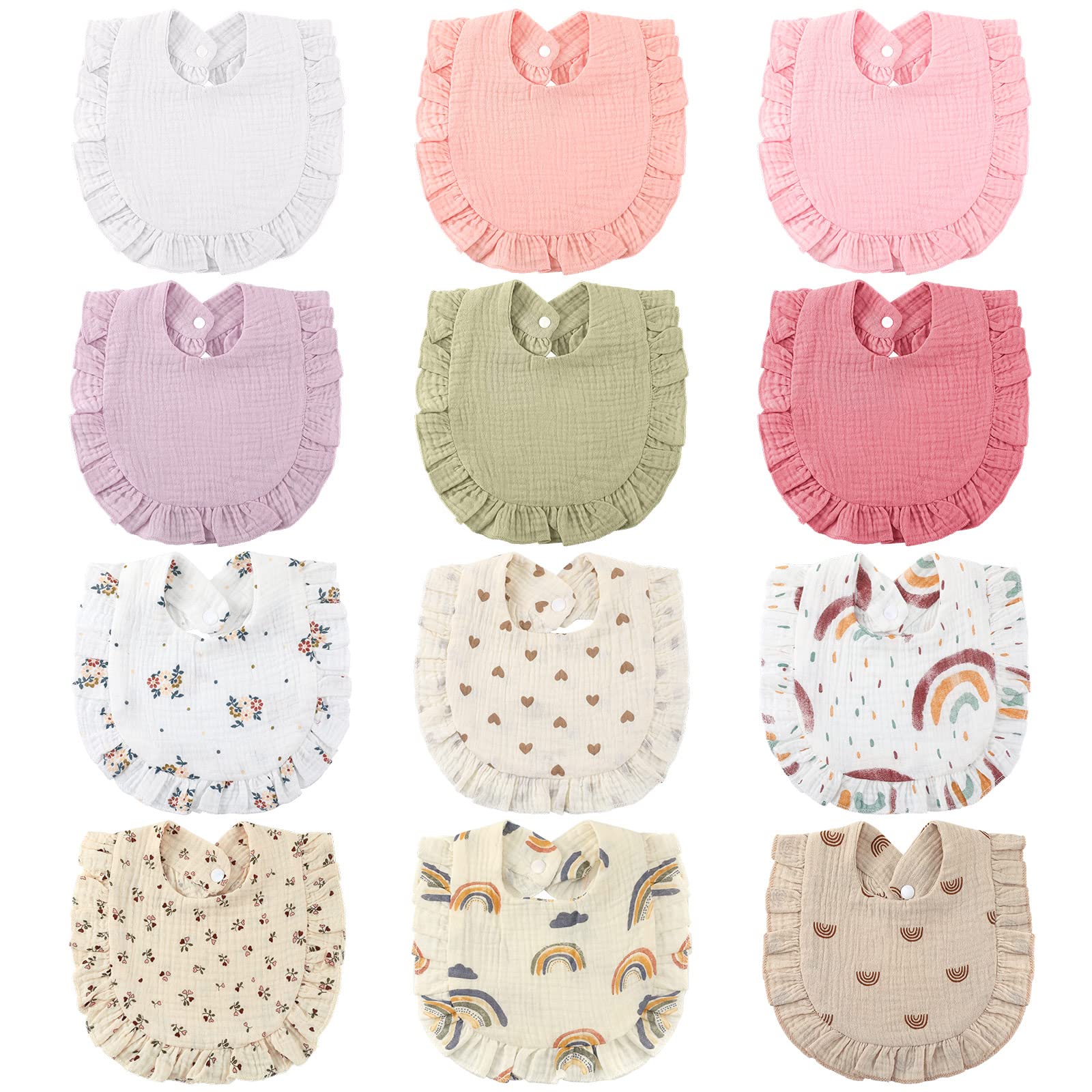 Geyoga 12 Pack Muslin Baby Bibs Adjustable Bandana Drool Bib for Unisex Cotton for Infants Boys Girls Teething