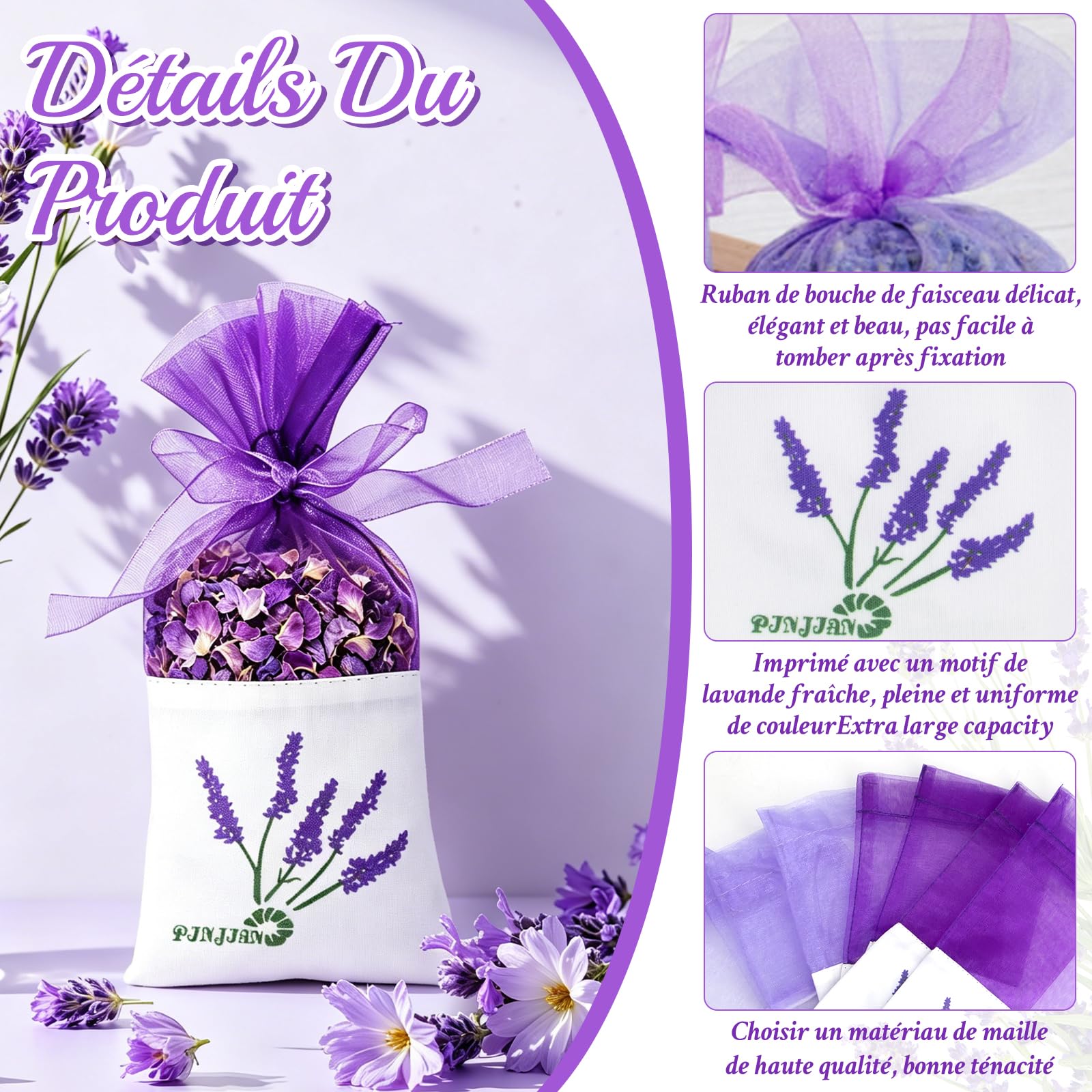 Scettar 30 Pcs Sachet de Lavande en Coton et Gaze avec Rubans, Sacs à Lavande vides Sachets(Violet Foncé et Violet Clair), pour Lavande, Épices, Herbes, Fleurs Séchées, Confiserie