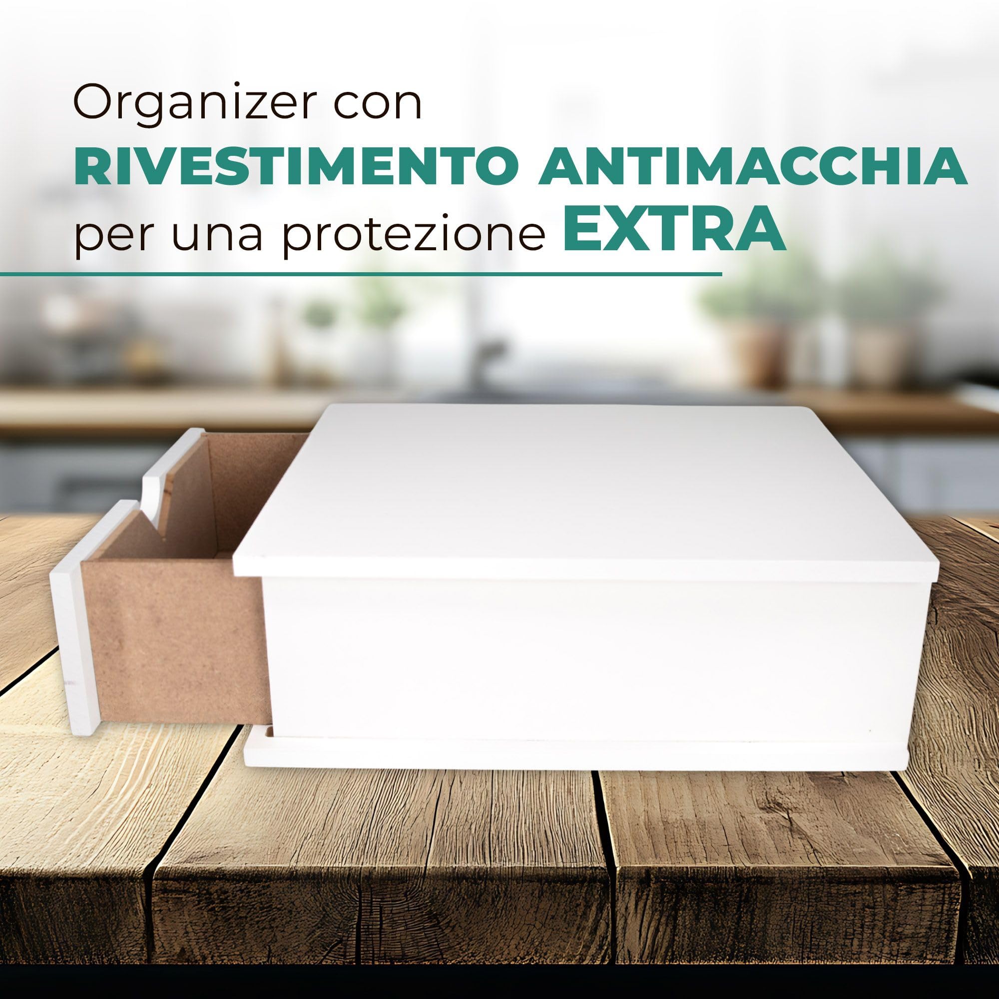 Lupia - Cassetto Porta Cialde Caffè e Porta Capsule 27x33x11 cm CAFFE' RHYTHM, Contenitore Organizer per Caffè, Tè, Tisane e Zucchero, Angolo Bar in Legno Bianco Antimacchia per casa e ufficio