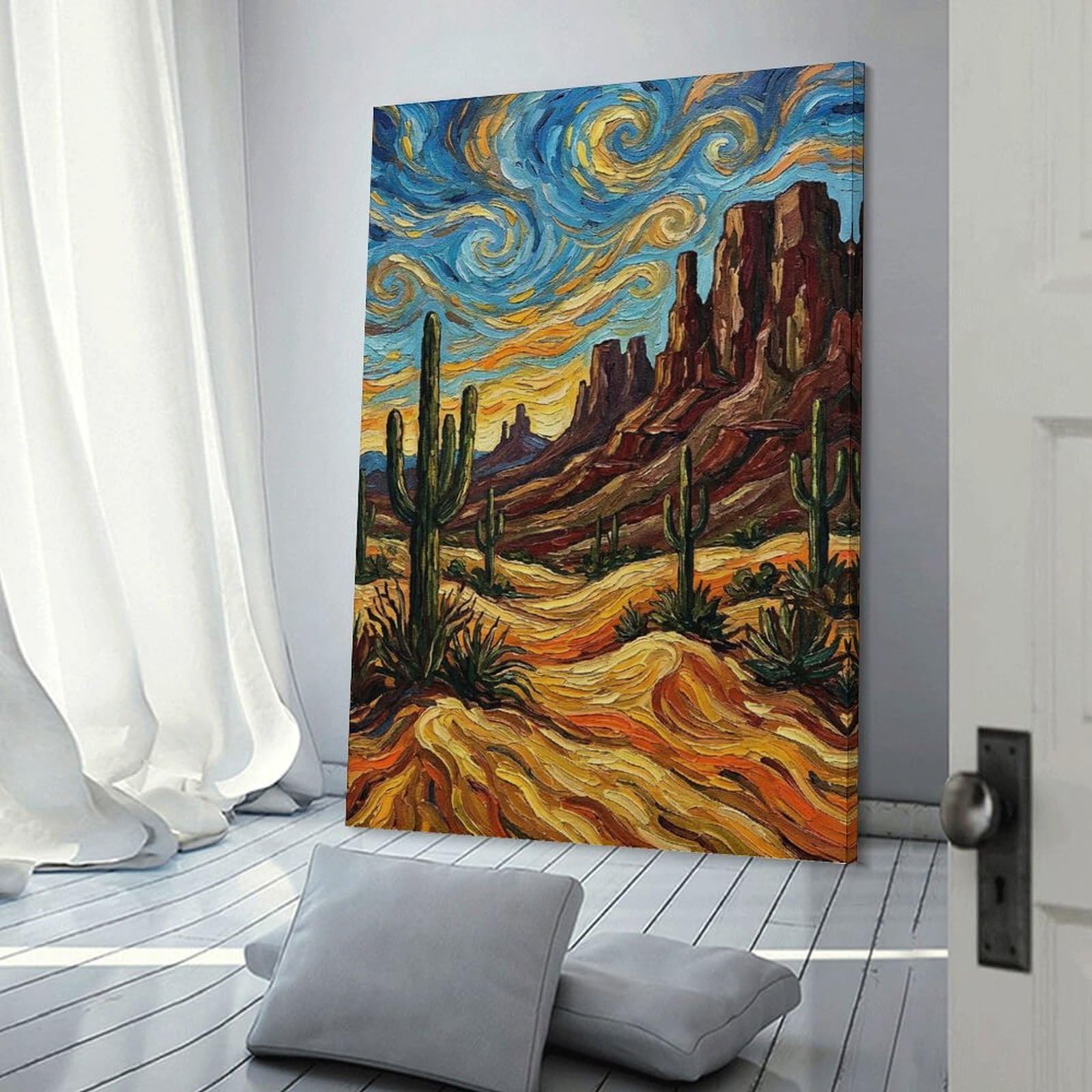 Junmoney Home Decor Wall Art Desert Landscape with Saguaro Cacti, 20x30inch(50x75cm), for New Homes, Bedrooms Or Workspaces, Decorative Present for New Homes