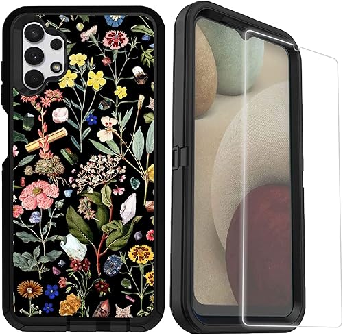 Funda compatible con Aesthetics Samsung Galaxy A32 5G con protector de lente de cámara para niñas y mujeres, bonito diseño floral, a prueba de