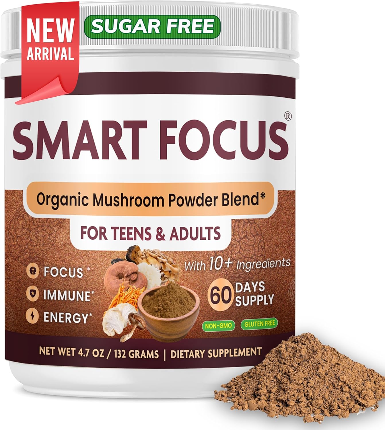 Lions Mane Powder – Lions Mane Mushroom Powder Supplement for Mental Clarity & Focus – Organic Mushroom Powder Extract – Daily Wellness Support Superfood – 60 Servings