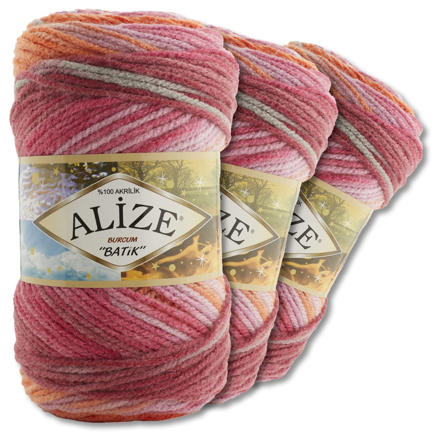 WohnkultAlize 3 x 100 g Burcum Batik Premium Wool 100% Acrylic 29 Colours Gradient Accents (7633)