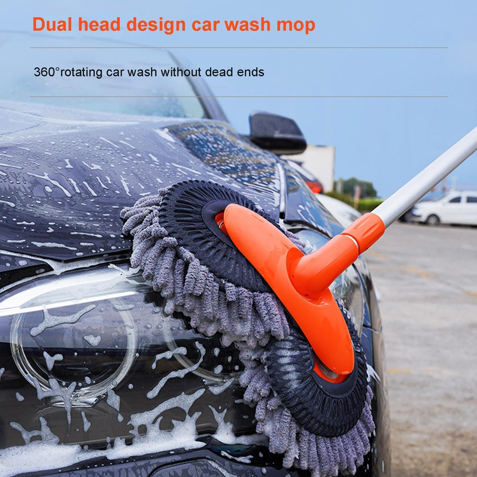 Trapeador de lavado de coches, cepillo giratorio extensible para coches, SUV, caravanas, ideal para profesionales y uso doméstico en garaje, tienda, patio, jardín, porche