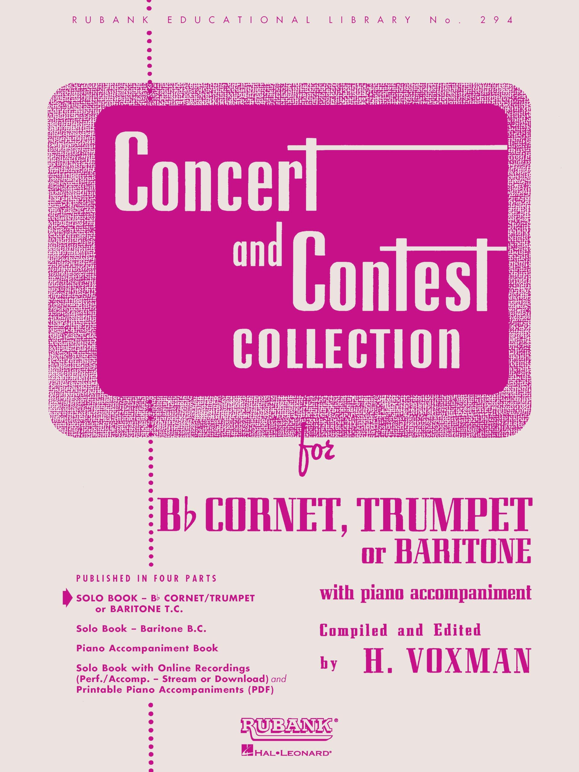 Concert and Contest Collection Voxman - Solo Book Only | Bb Cornet, Trumpet, Baritone T.C.| Classical and Contest Solos | Sheet Music for Intermediate