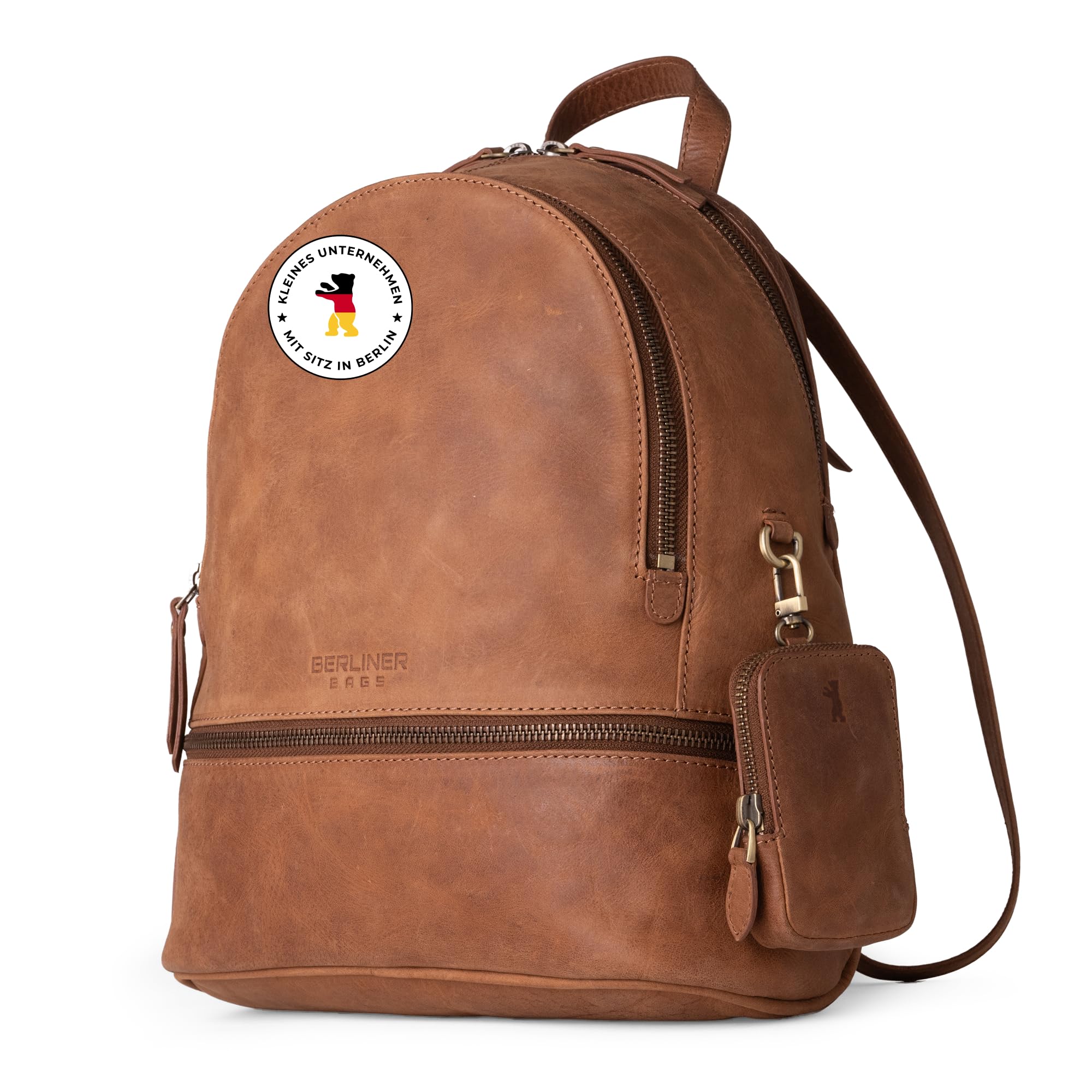 Berliner Bags Vintage Rucksack Florence, Kleine Tagesrucksack, Cityrucksack aus Leder wasserabweisend für Damen - Braun