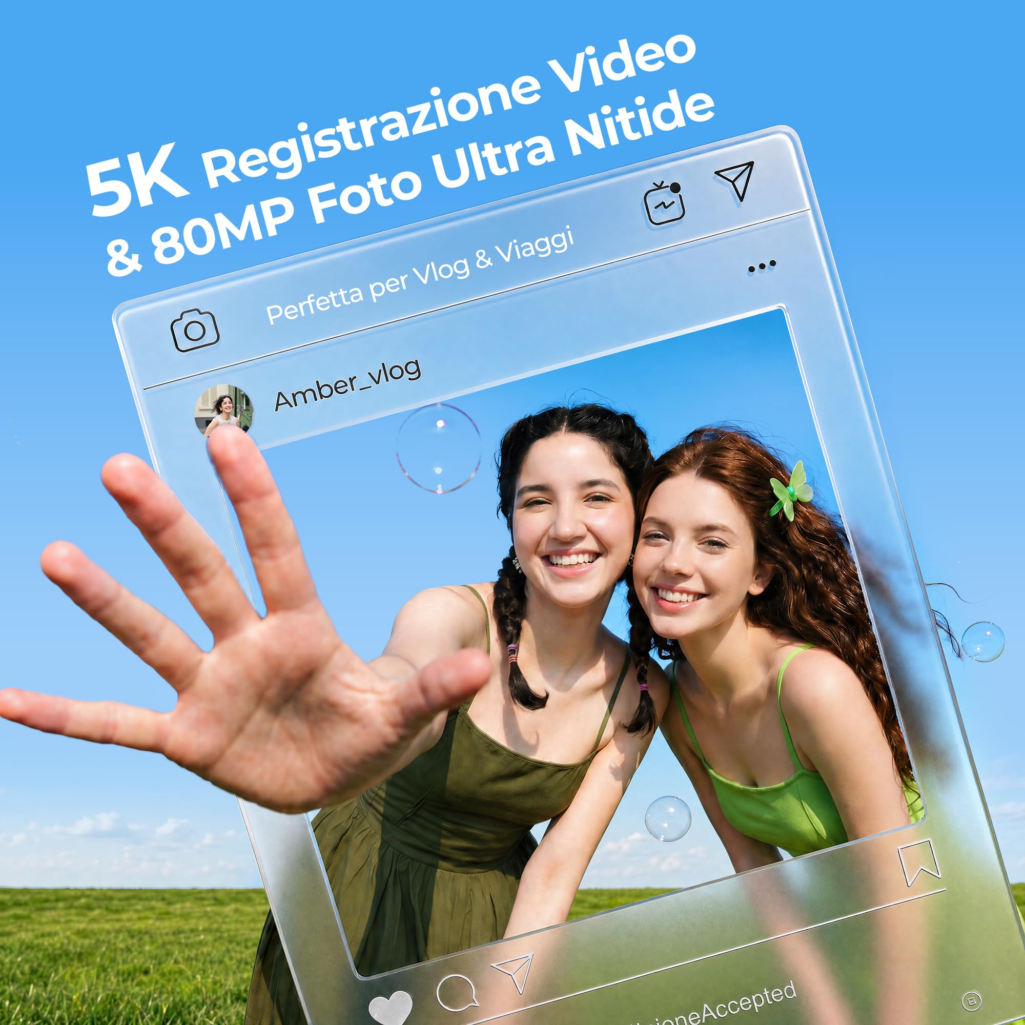 Fotocamera Digitale 5K 80MP WiFi & Autofocus, Videocamera Vlogging per YouTube, Schermo 3" 180° Ribaltabile, Zoom 18X, Compatta da Viaggio per Principianti e Ragazzi, incl. Scheda 64GB e 2 Batterie