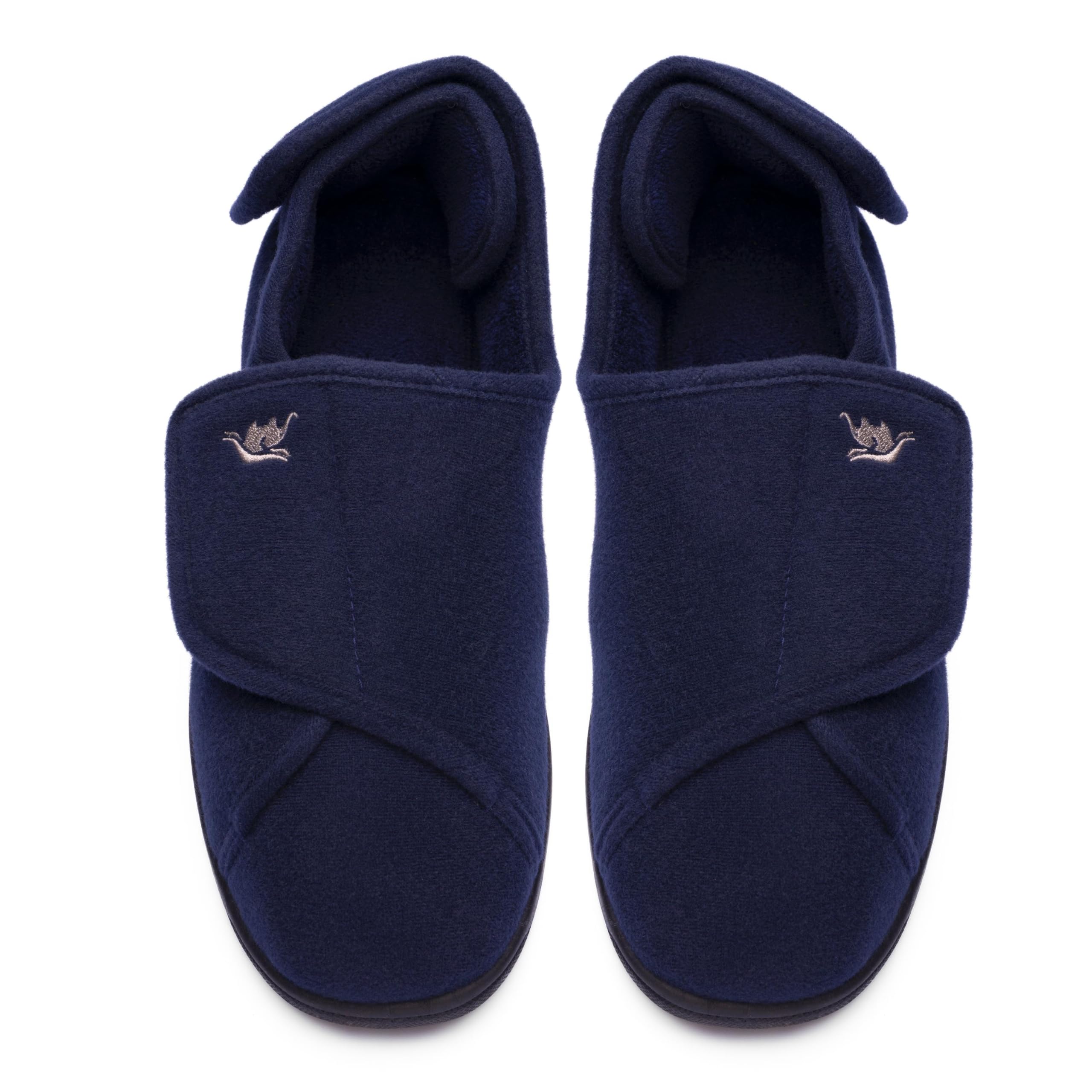 Happy Touch Mens Extra Wide Width Diabetic Slippers Memory Foam With Adjustable Soft Non-Slip Orthopedic House Shoes for Elderly Swollen Feet,