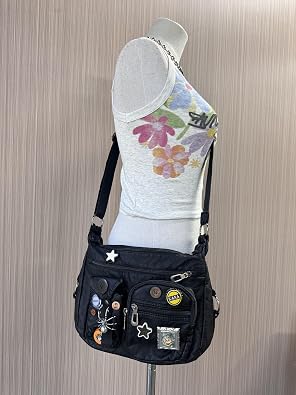 Vintage Y2K Crossbody Bag for Women- Adjustable Strap, Retro Button Design, Multi-Pocket PU Leather Bag