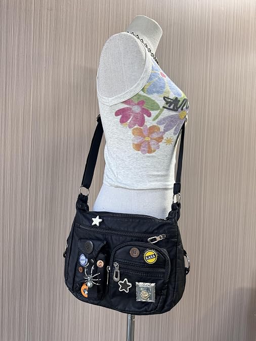 Vintage Y2K Crossbody Bag for Women- Adjustable Strap, Retro Button Design, Multi-Pocket PU Leather Bag