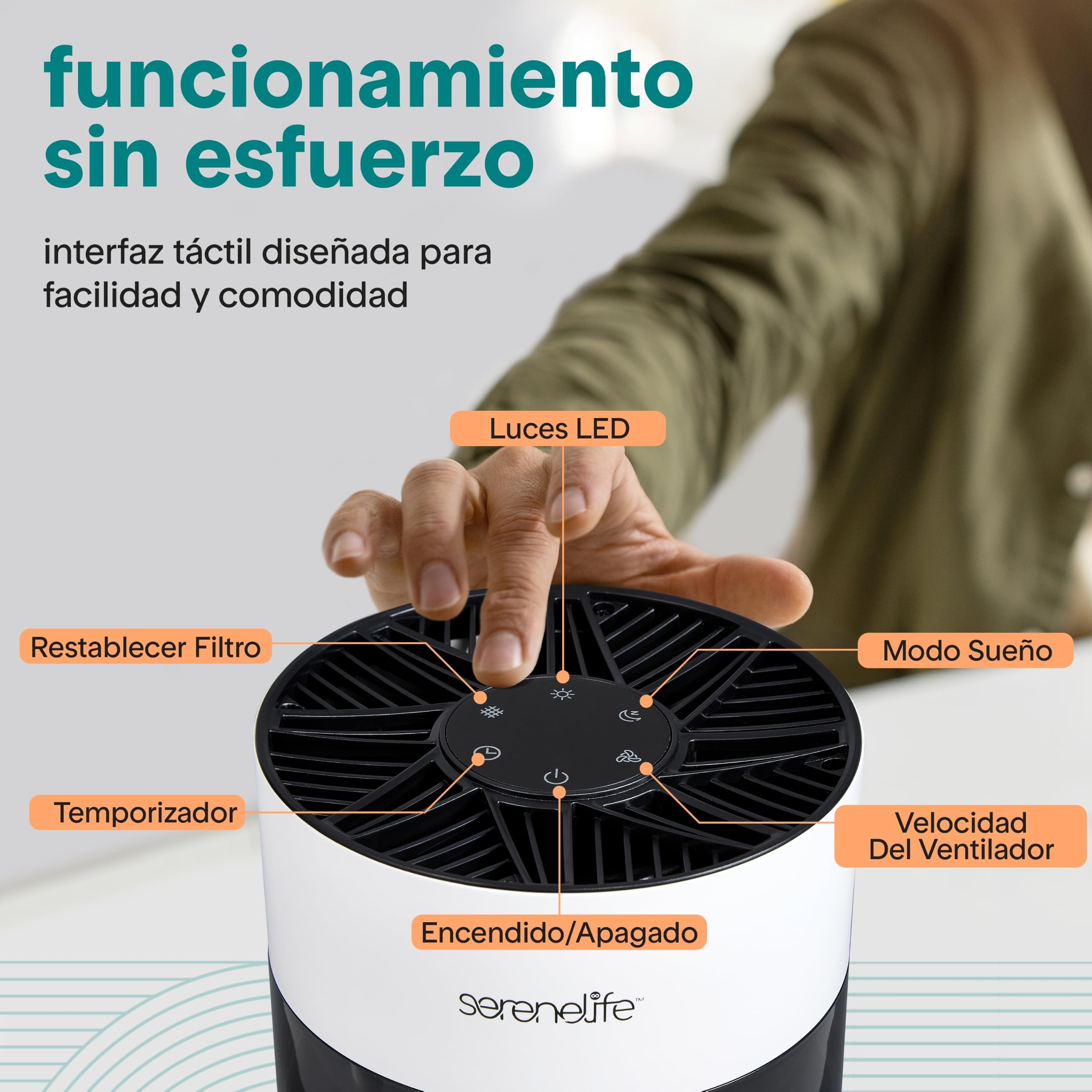 SereneLife Purificador de Aire Portátil Silencioso con Filtro HEPA H13 para Alergias y Pelo de Mascotas, Mini con Aromaterapia, Luz Ambiental, Temporizador, Modo Sueño, para Dormitorio y Escritorio