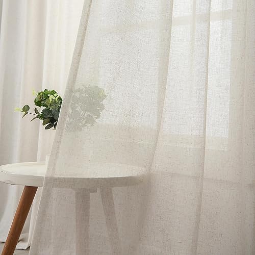 Miniatura 4 de 2 paneles de cortinas de lino natural de 84 pulgadas de largo, cortinas plisadas neutrales de 84 pulgadas de largo, cortinas plisadas de granja para