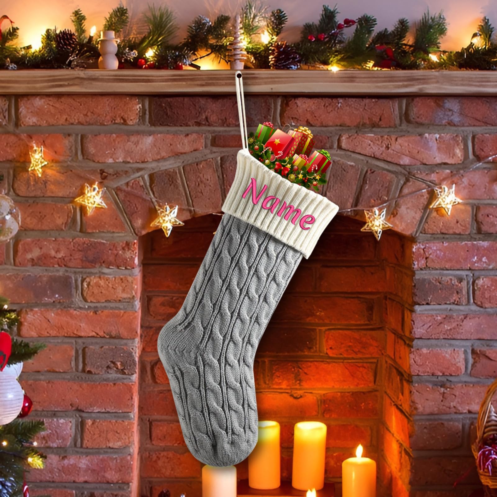 SHKINETARRY Personalized Christmas Stockings, Custom Christmas Stockings with Names, Large 18” Embroidered Customized Christmas Stocking, Christmas Decorations for Fireplace Xmas Tree, Gifts for Xmas