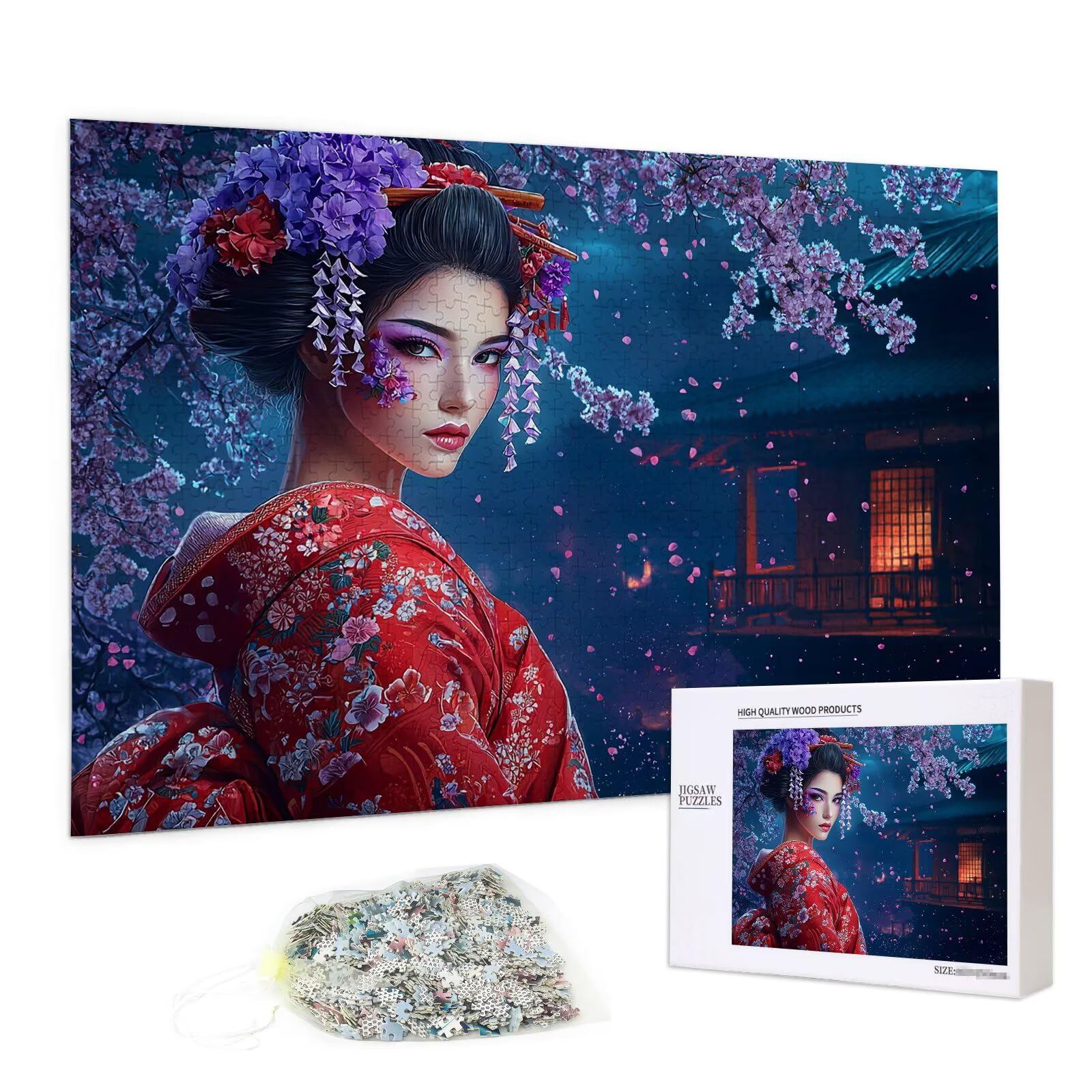 Puzzle dla dorosłych, 2000 elementów, Japonia, 2000 elementów, z pudełkiem na prezent, drewniane puzzle dla dorosłych z naturalnym drewnem, prezenty dla kobiet, mężczyzn, duże, drewniane puzzle