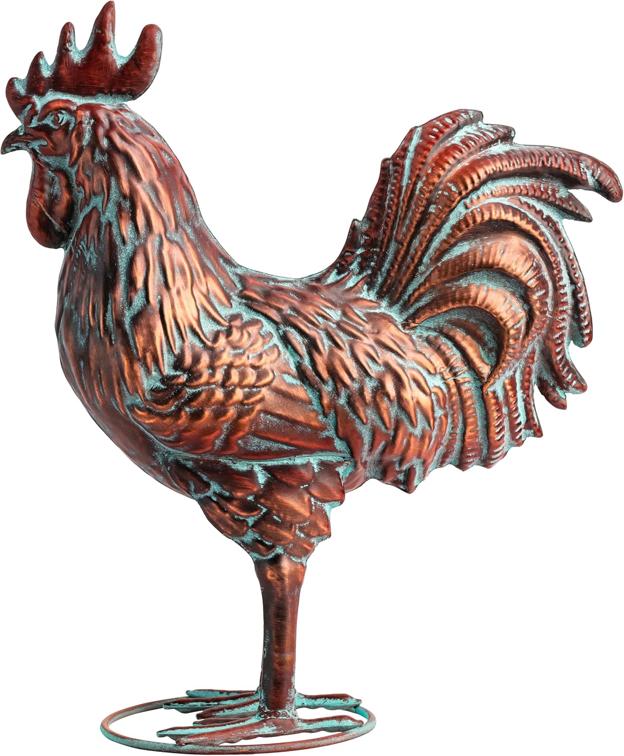Metal Rooster Yard Decor 15.7" L x 18.8" H Large Outdoor Chicken Sculpture Yard Art Antique Copper Garden Statues for Backyard Patio Lawn Home Farmhouse Kitchen Decorations