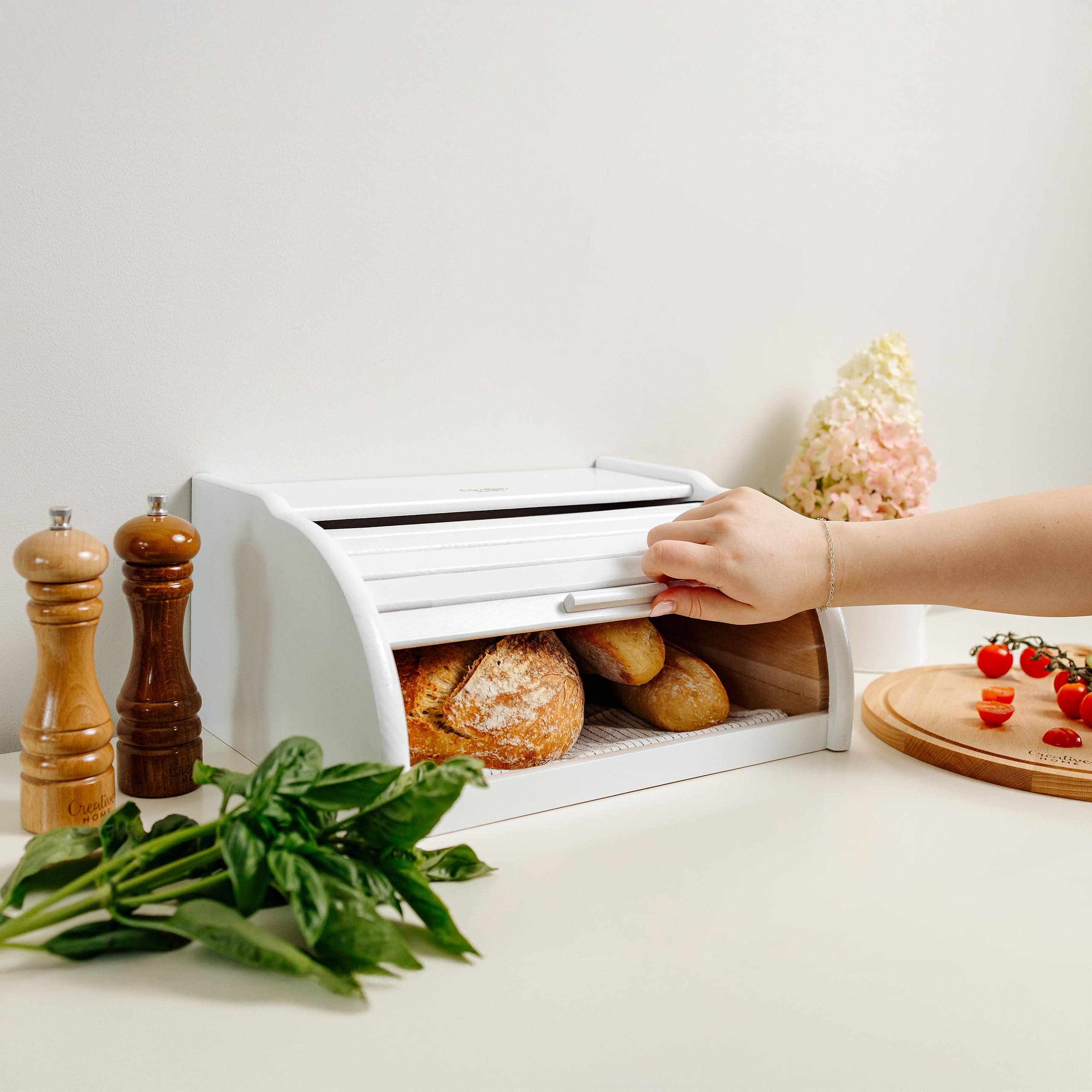 Creative Home Grande Panera Madera Contenedor para Pan Blanco