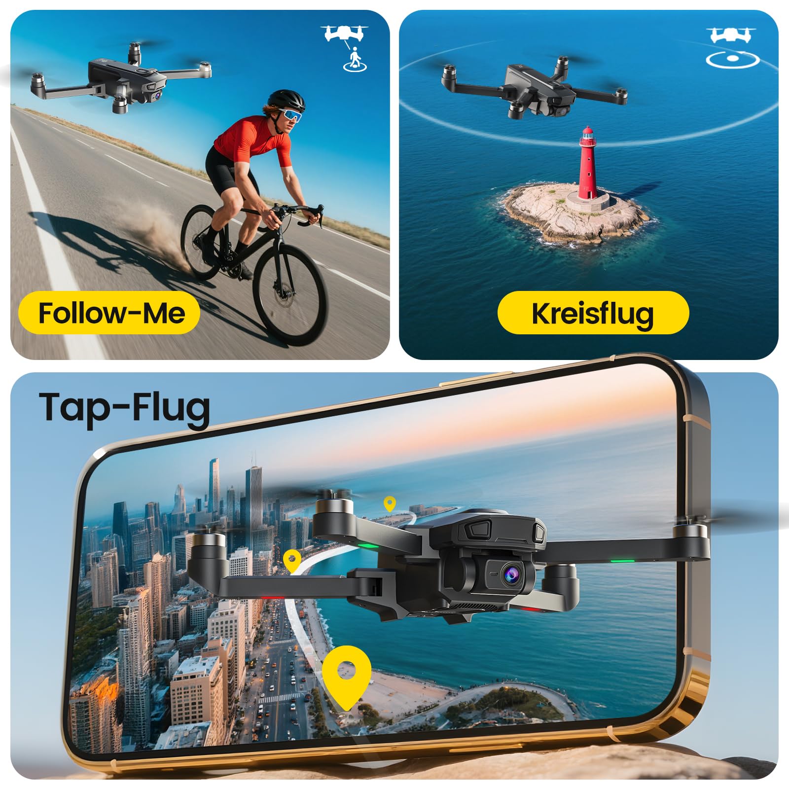 DEERC D35 GPS Drohne mit 4K Kamera für Anfänger, Faltbare RC Drohnen für Erwachsene mit Follow-Me, Auto Rückkehr, Bürstenlosem Motor, 5G-Übertragung, 60 Min. Flugzeit, 3 Akkus