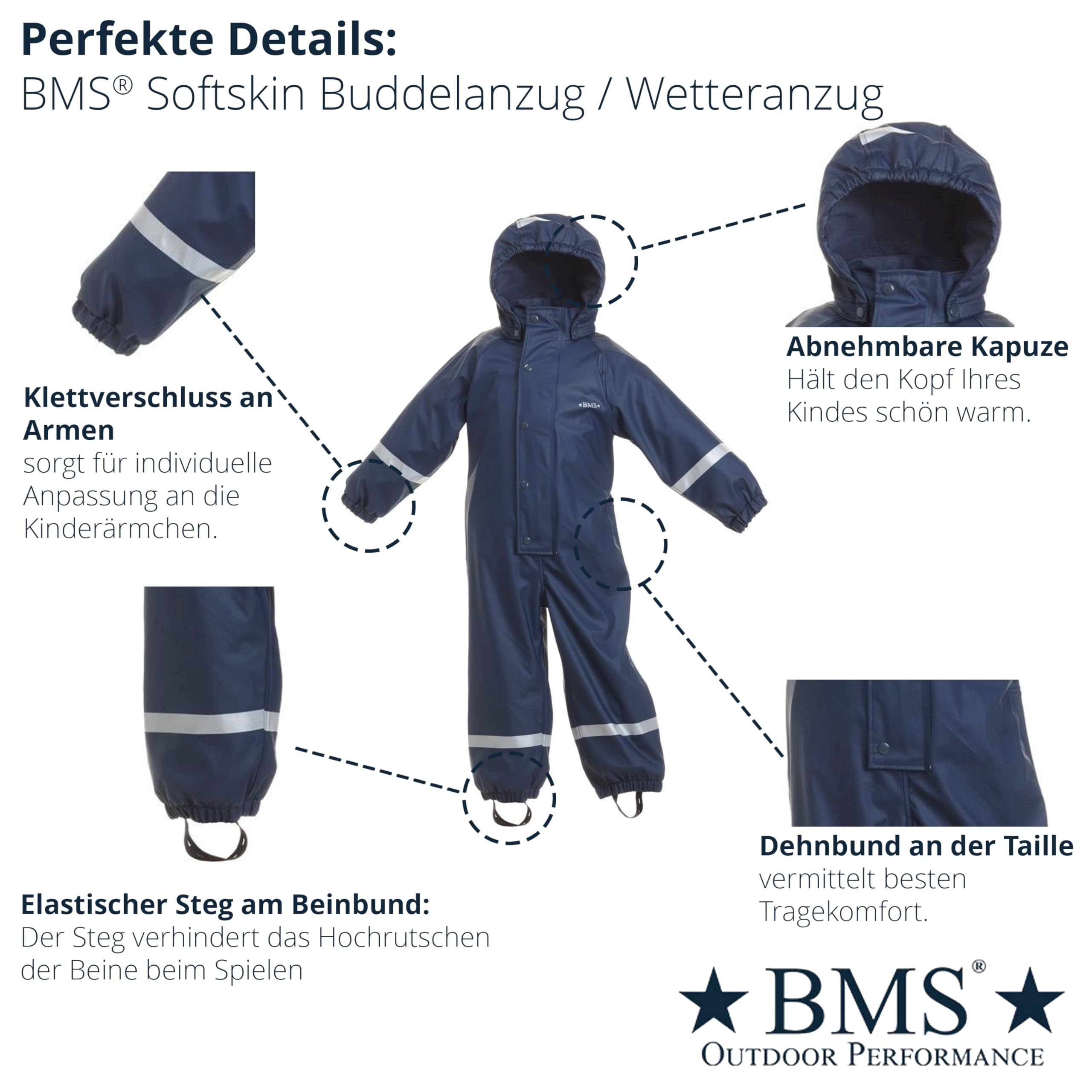 BMS® Schneeanzug u. Wetteranzug für Kinder mit herausnehmbarem Fleece-Overall, auch idealer Regenanzug, 100% wasserdicht, besonders hautfreundlich u. weich Softskin, Oeko-Tex
