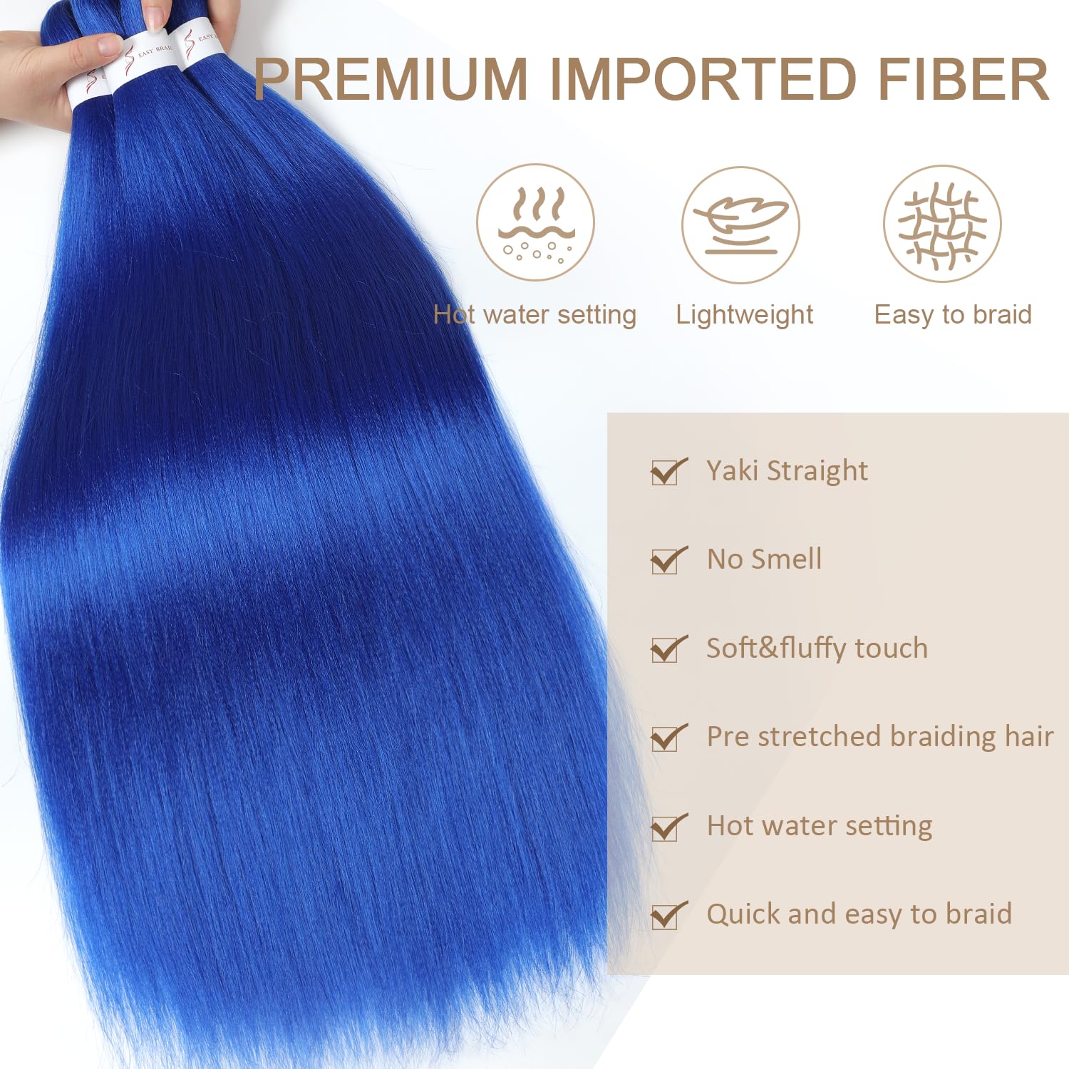 ShowJarlly Pre Stretched Braiding Hair 30 Inch Knotless Braiding Extensions 1pack Easy Braids Hot Water Setting DIY Box Braids Yaki Textured Crochet Hair Braiding (30inch,Blue#) - Image 4