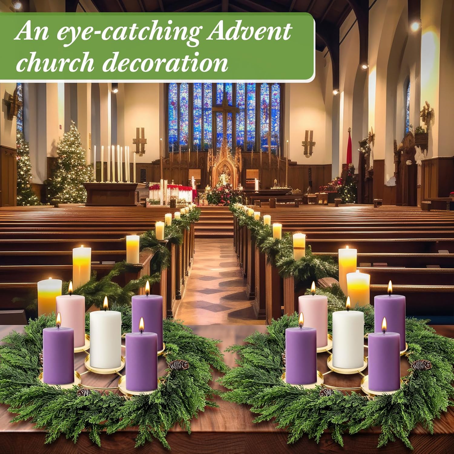1 Set Christmas Advent Wreath Ring DIY Advent Wreath Candle Holder Traditional Catholic Christmas Decoration Set for Church Table Centerpiece Holiday Decorations Gift(Cypress)