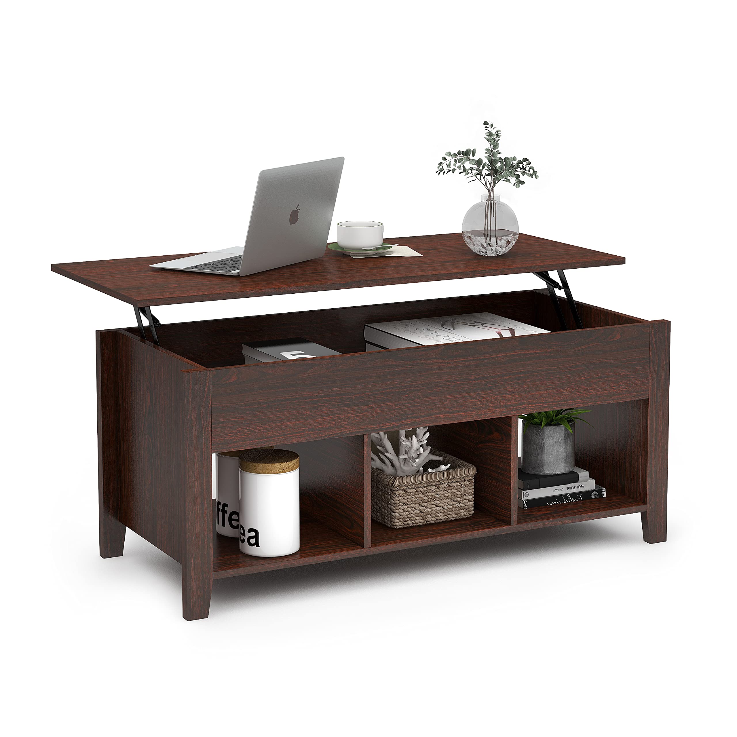 Buy ChooChoo Lift Top Coffee Table w/Hidden Storage Compartment and 3 Lower Open Shelves, Pop Up