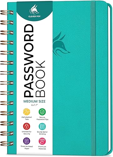 Vista 14 de Clever Fox Libro de Contraseñas en Espiral – Organizador de Direcciones de Internet y Contraseñas con Pestañas Alfabéticas Laminadas – Diario Púrpura