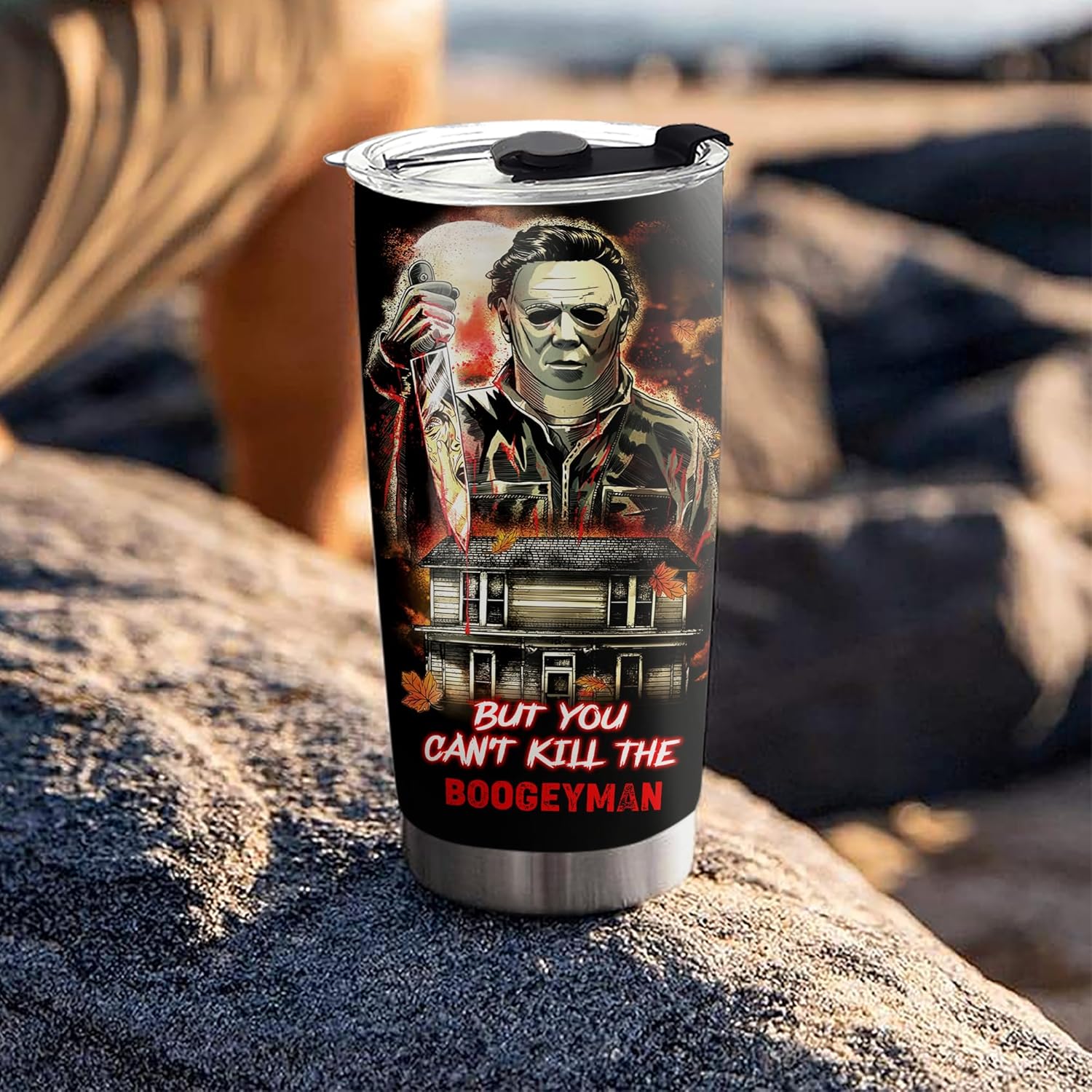 Horror Movie Character Inspired Tumbler 20 Oz, But You Can't Kill Tumbler The Boogeyman Newspapers Mug, Stainless Steel Water Bottle for Hot & Cold Drinks Tea Cup Iced Coffee Travel Mug - Image 6