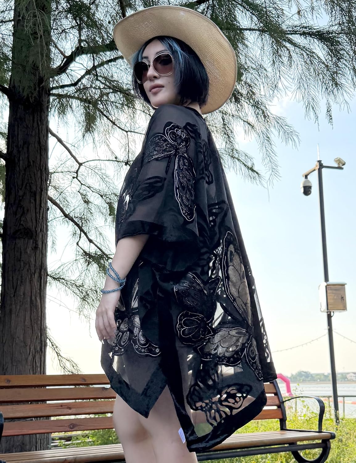 Women's Burnout Velvet Kimono Long Cardigan Cover Up Casual Outfit - Image 3