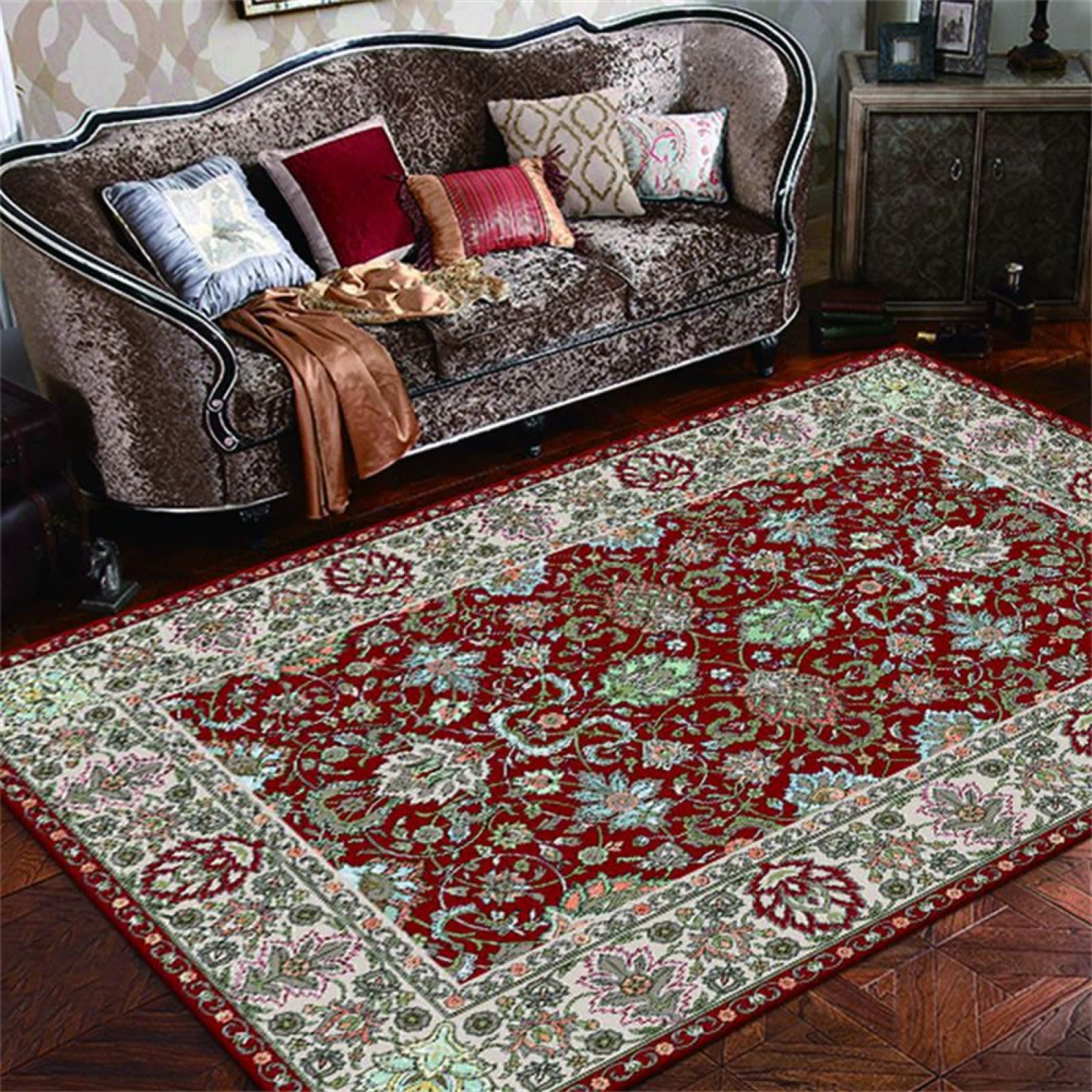 Tapis carreaux de ciment non déformé et moquette intérieure salon rouge lavable