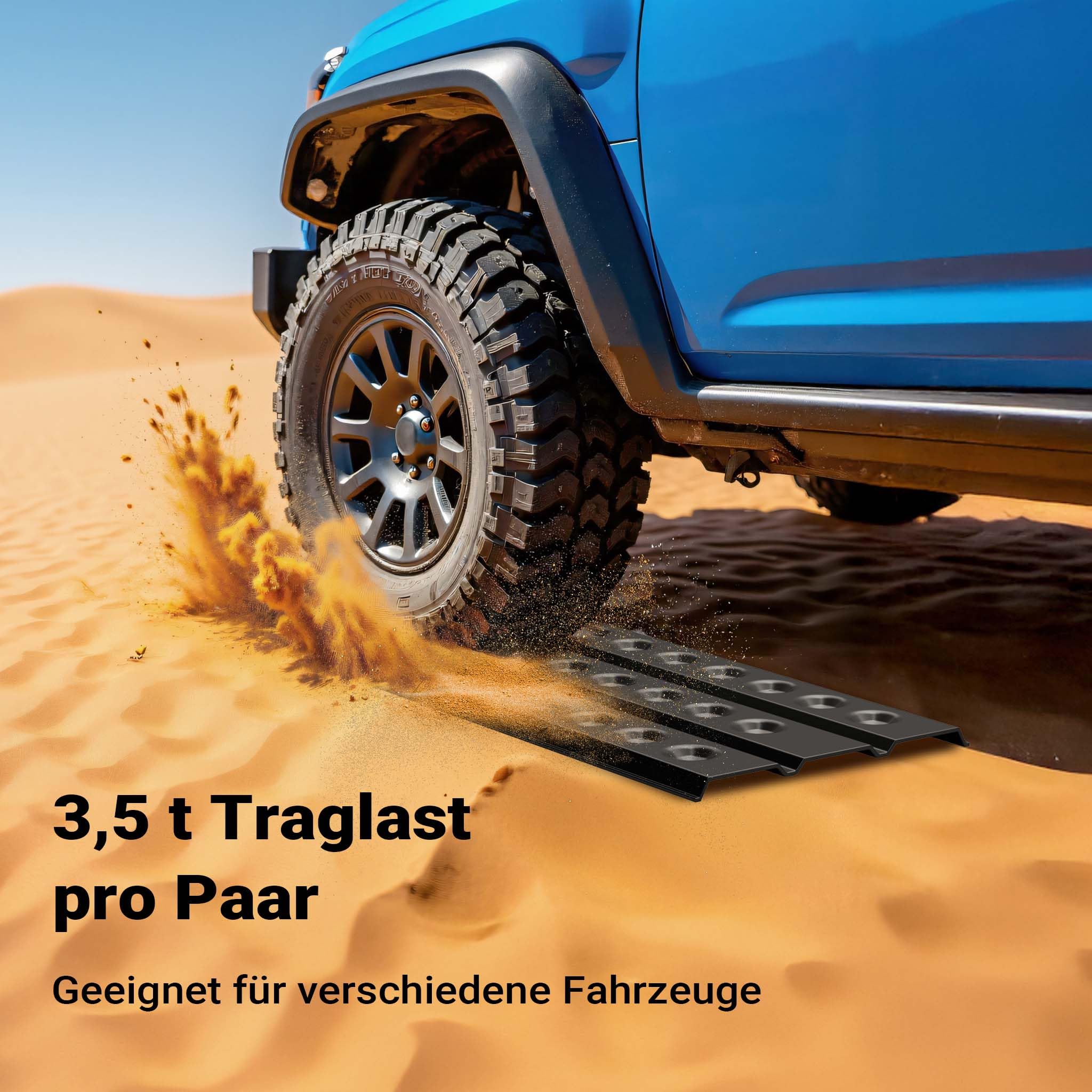 Wiltec Sandbleche 2 Stück 150 x 45 cm Sandboards aus Aluminium Anfahrhilfe für Autos, leichte Wohnmobile und Offroad Fahrzeuge Traktionshilfe
