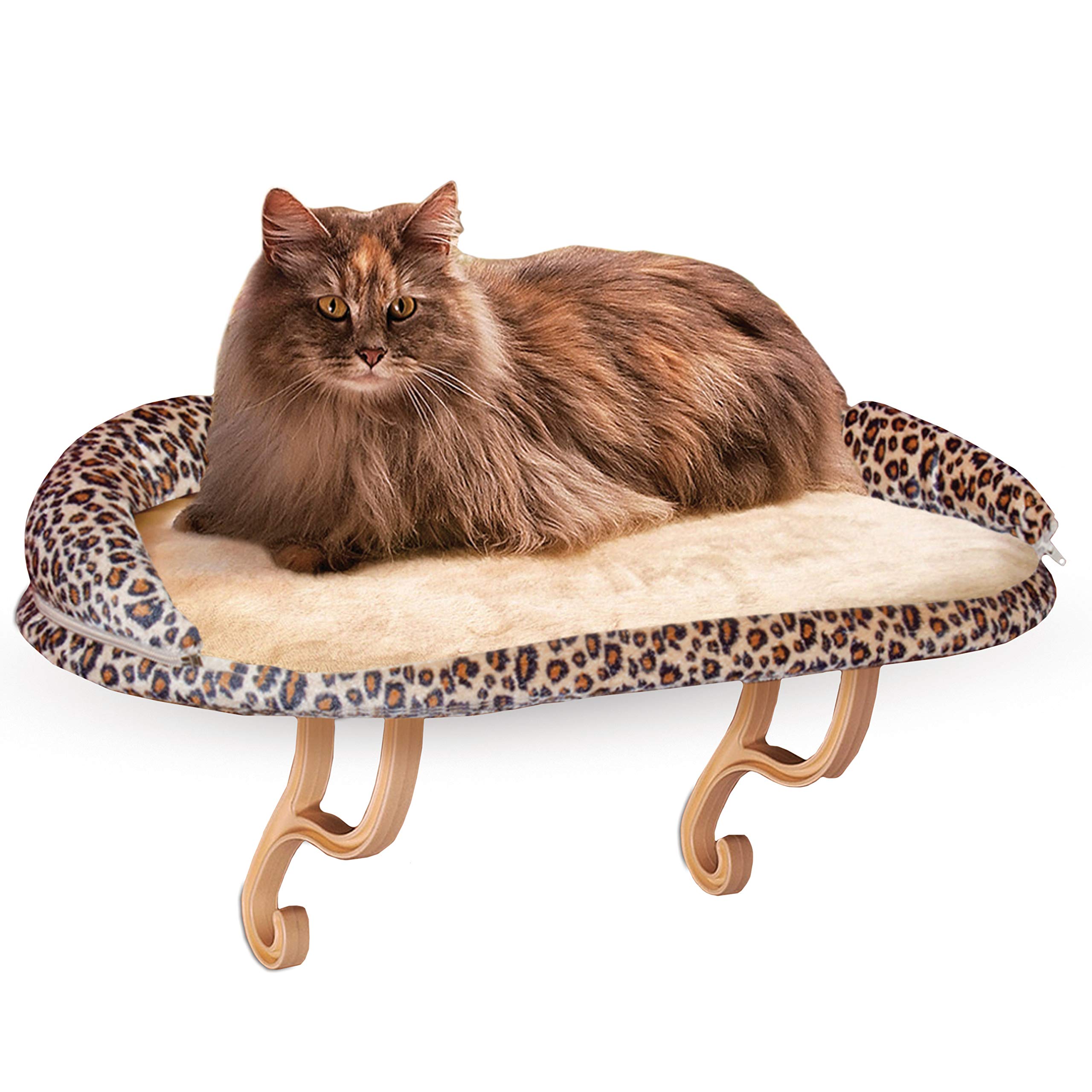 K&H Pet Products Deluxe Kitty Sill w/Bolster Cat Window Bed, Cat Window Perch for Large Cats, Cat Window Hammock, Cat Window Seat, Window Cat Bed, Cat Perch Cat Hammock –Tan Leopard Print