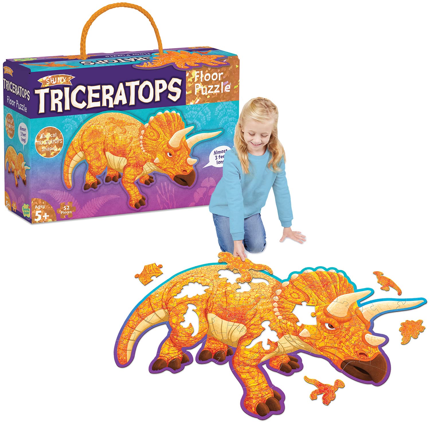 Peaceable Kingdom Giant Floor Puzzles with Uniquely Fun Shaped Pieces for Kids Ages 3+ Gifts for Boys and Girls - Triceratops