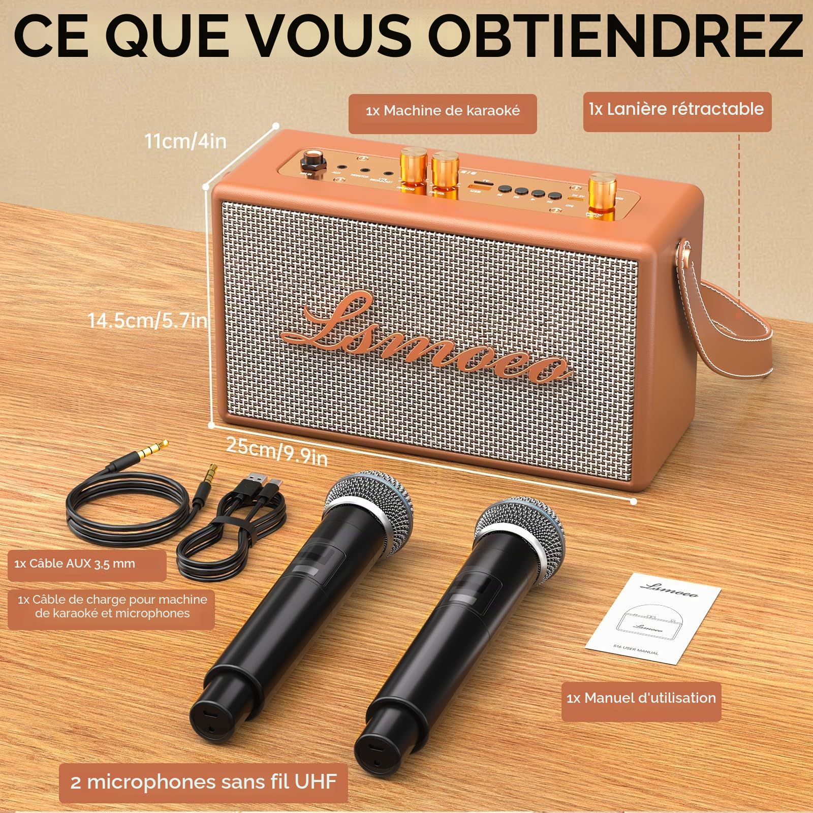 Machine de Karaoké avec 2 Microphones sans Fil pour Adultes Enfants,Karaoke Adulte Prise en Charge de l'extension Microphone à Quatre canaux,pour Les fêtes à la Maison, Les Cadeaux Vintage