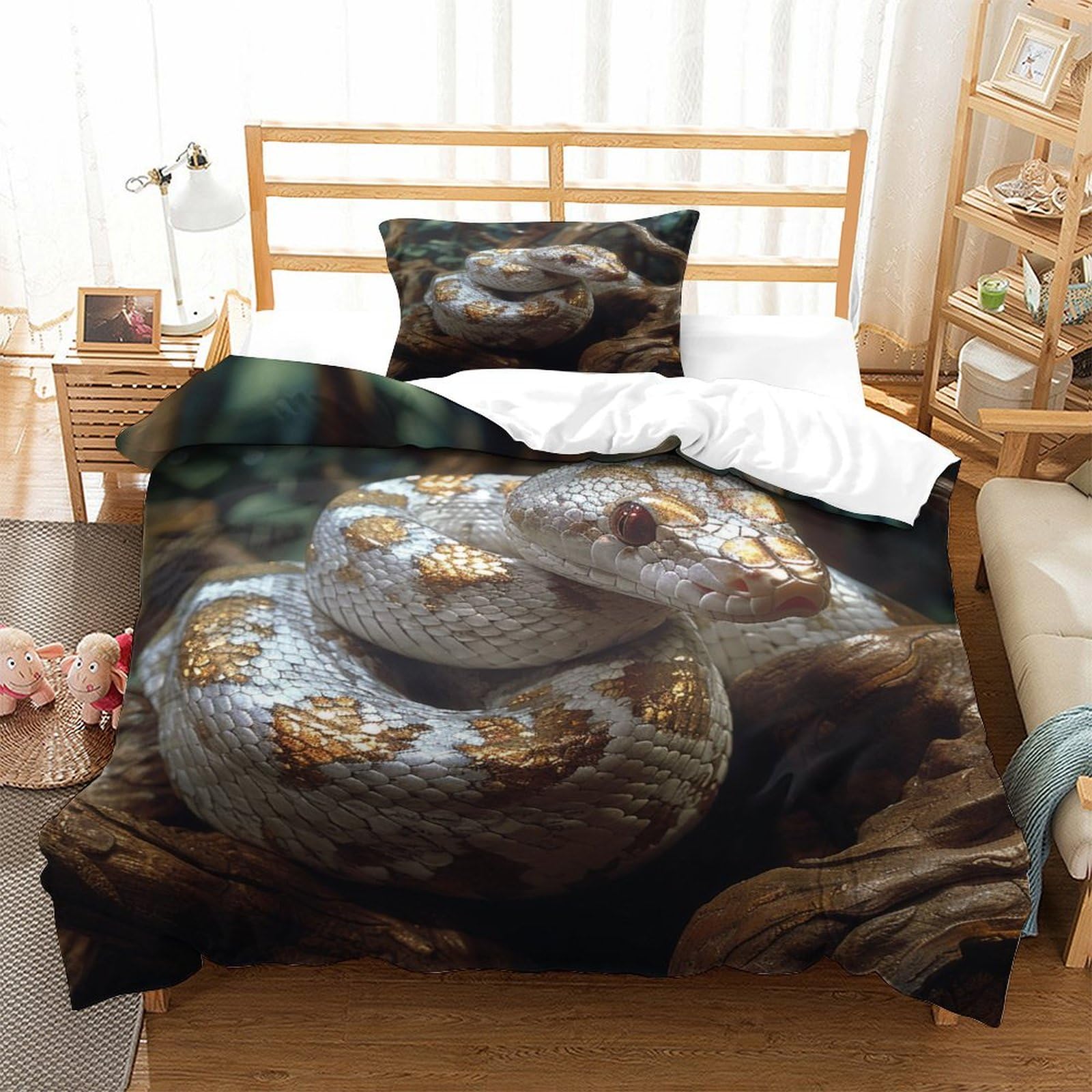 P1S9U7W5Y Realistic Animal Snake Pattern 3D Printed Duvet Cover Set 3pcs Microfiber Snake Bedding Set Single（135x200cm）