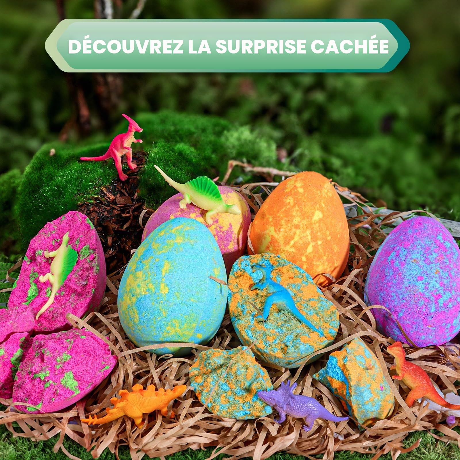 Bombe de Bain, Aofmee Coffret Boule de Bain Enfant Avec Surprise Dinosaure, Boules de Bain Moussant Naturel Pour Garçons et Filles, Cadeaux Pour Pâques Halloween Noël Saint Valentin Anniversaire