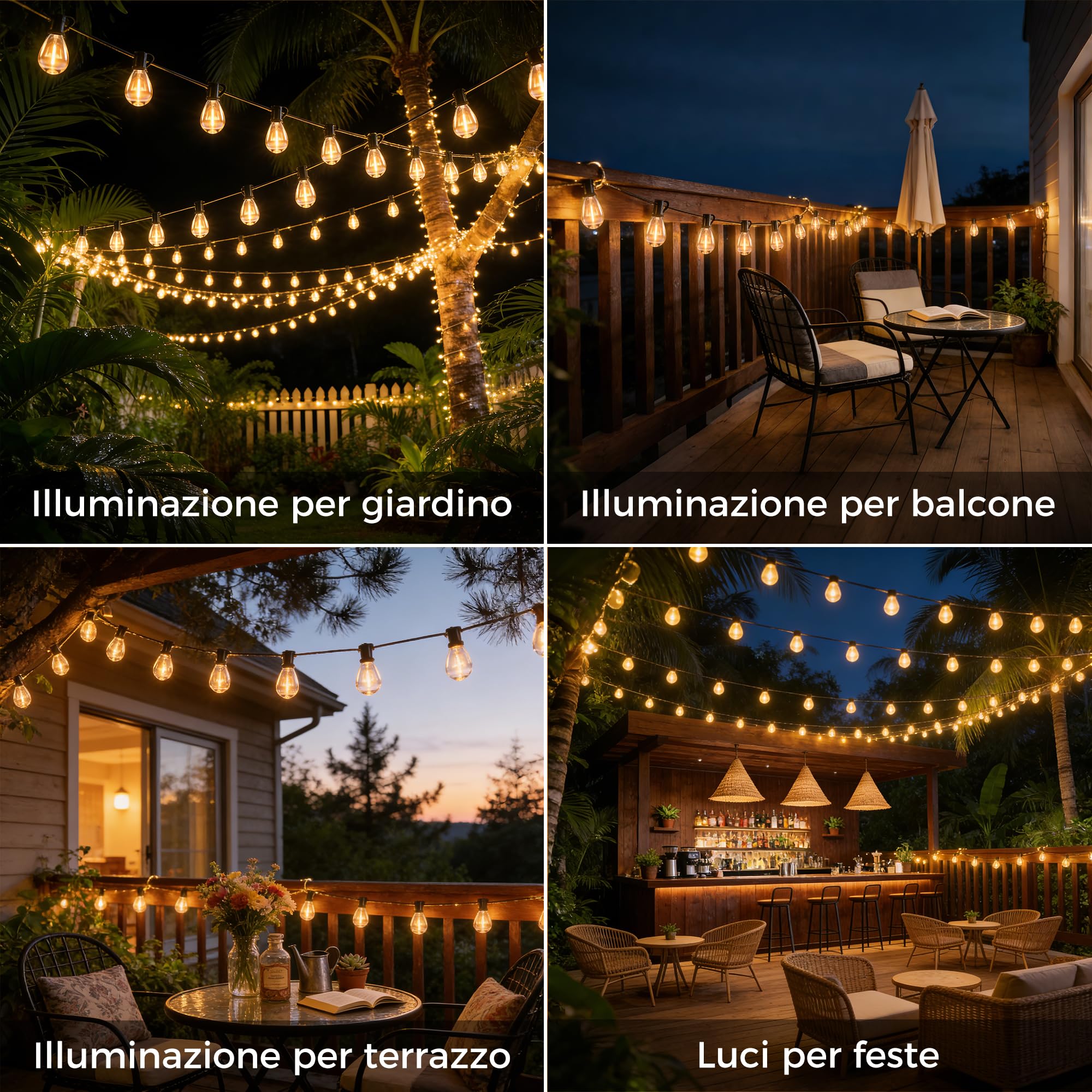 HeiPard 15M Catena Luminosa Esterno con Telecomando RF, 25+2 Lampadine LED S11 Infrangibili, Luci da Esterno Giardino Dimmerabili Impermeabili IP45, Decorazioni per Gazebo e Patio, a Corrente