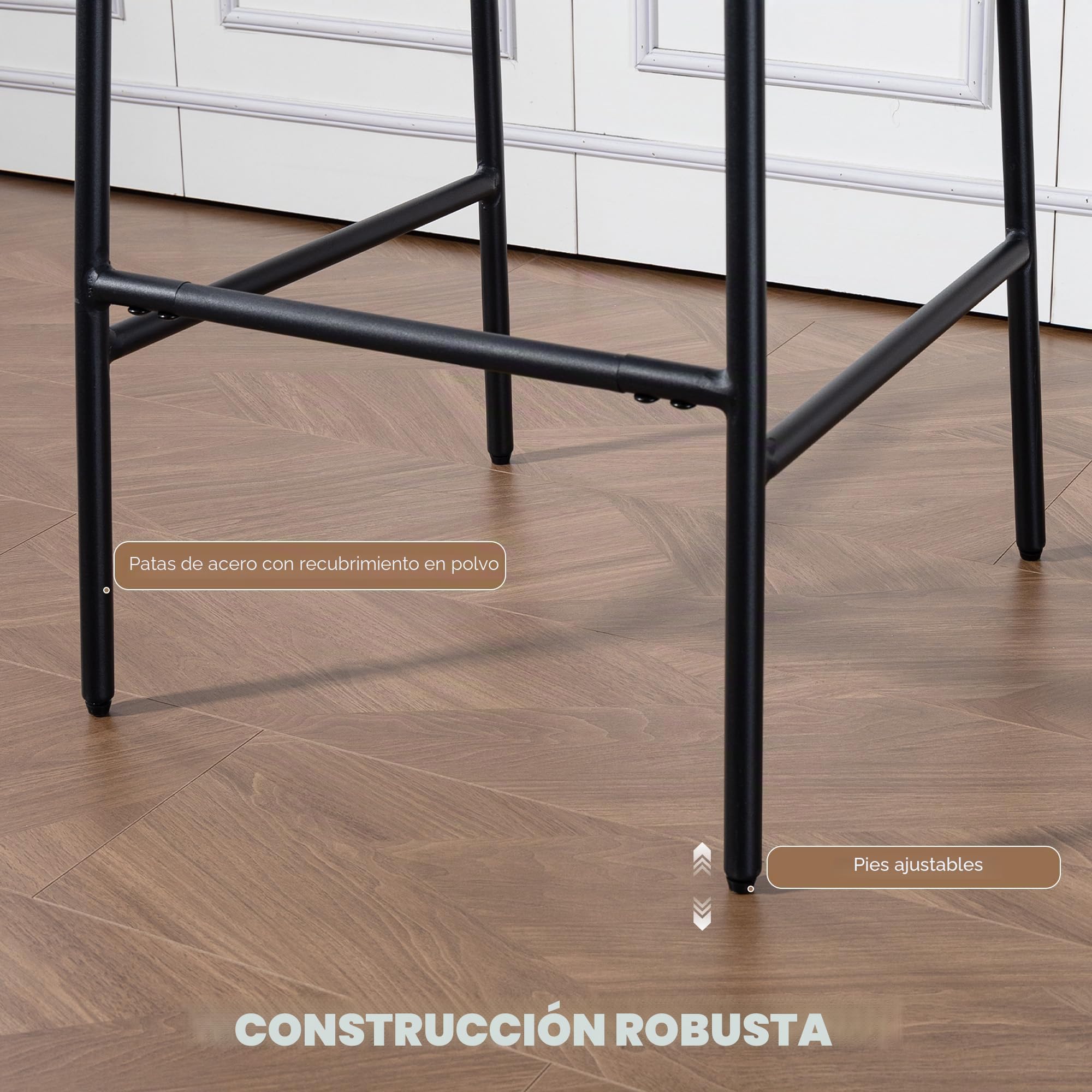 HOMCOM Set de 2 Taburetes de Bar y Cocina Altos, Respaldo Alto, Crema