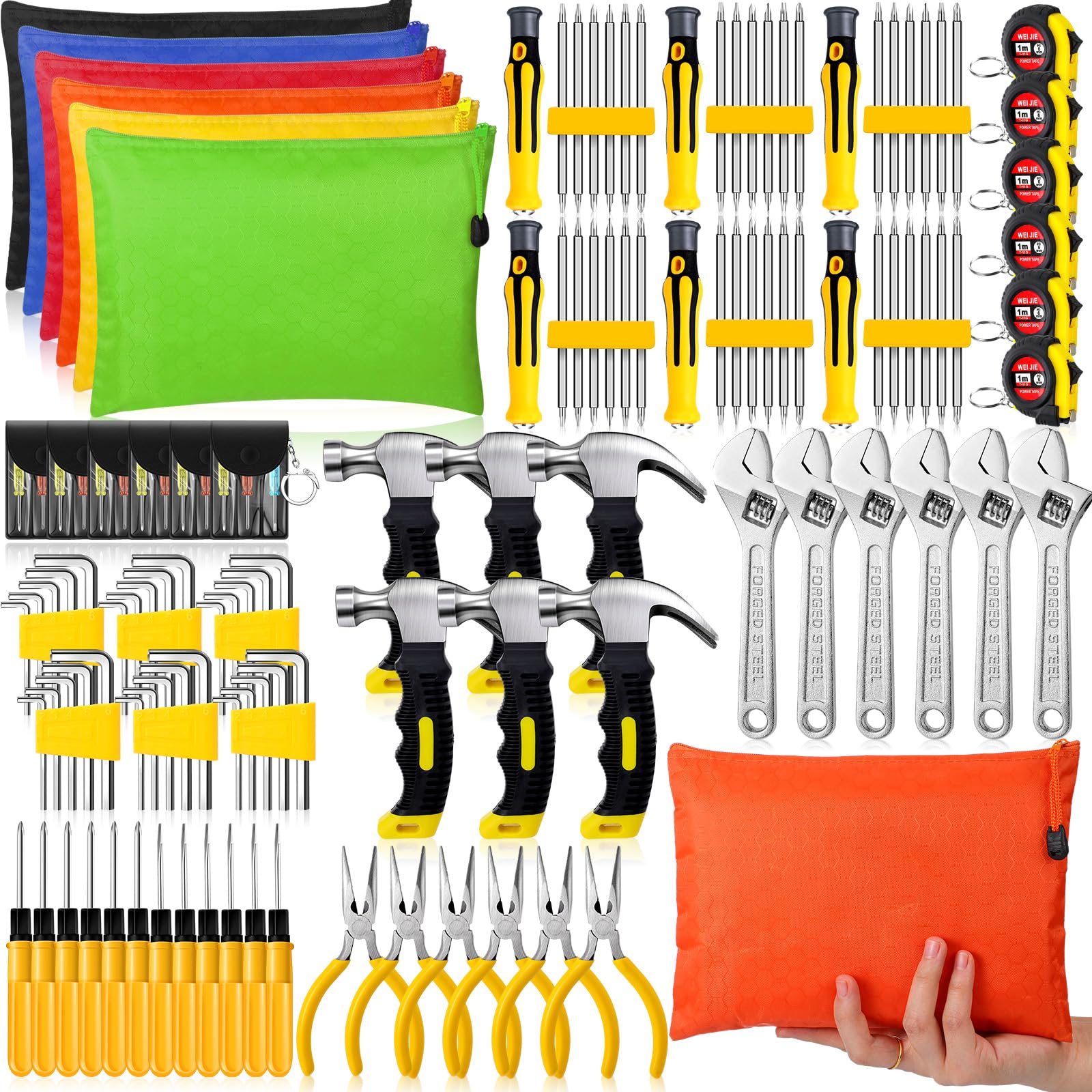Lothee 114 Pcs Christmas Men Gifts Bulk Mini Tool Kit with Tool Bags Mini Tape Screwdriver Keychain Double Screw Drive Bits for Men Christmas Gifts