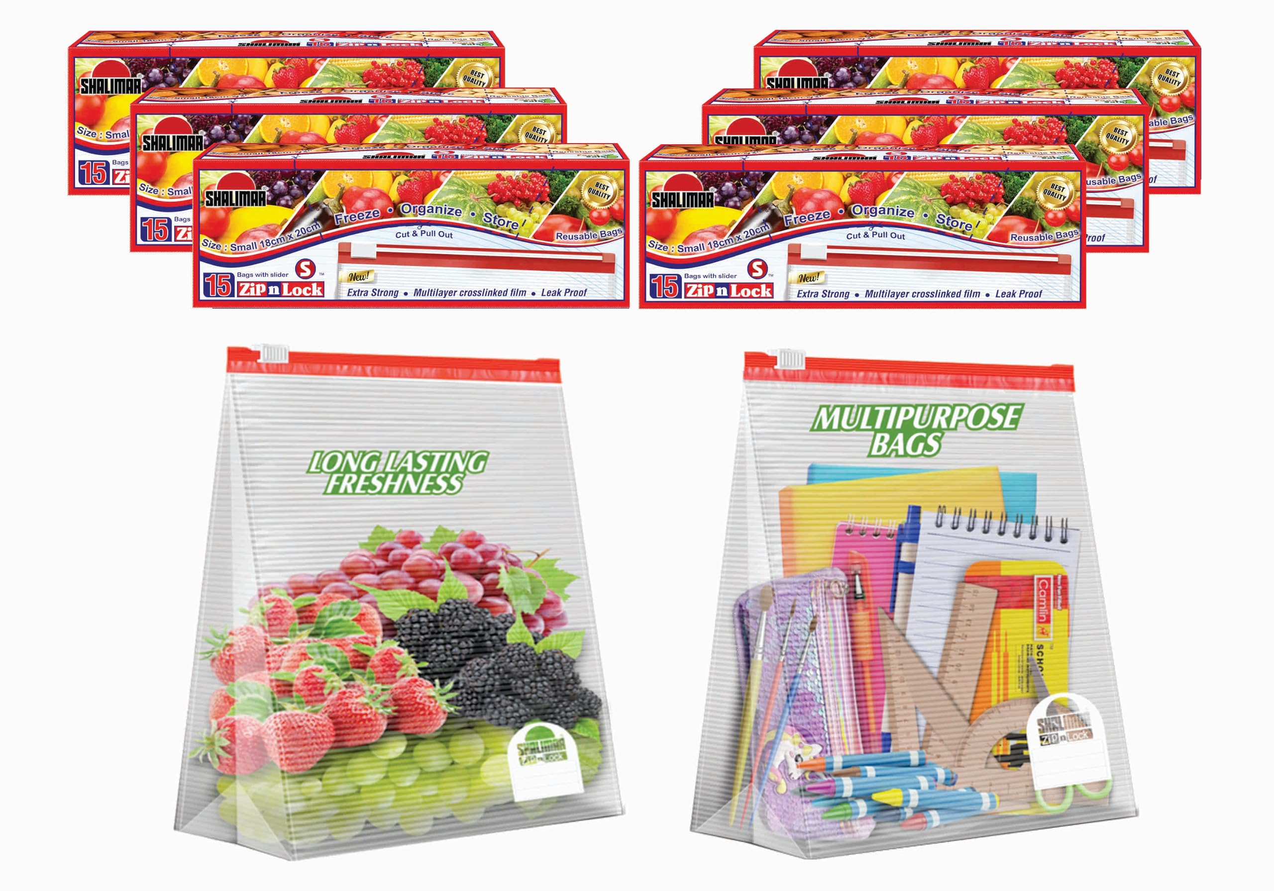 Shalimar Zip N Lock Bag with Slider (Reusable) size (Small) Zip Lock Bag/Vegetable Bag/Freeze Bag/MultiPurpose Storage Bag Pack of - 6 (90 Bags) Color - Natural,Plastic (B0CHBFFF3T) Amazon Price History, Amazon Price Tracker