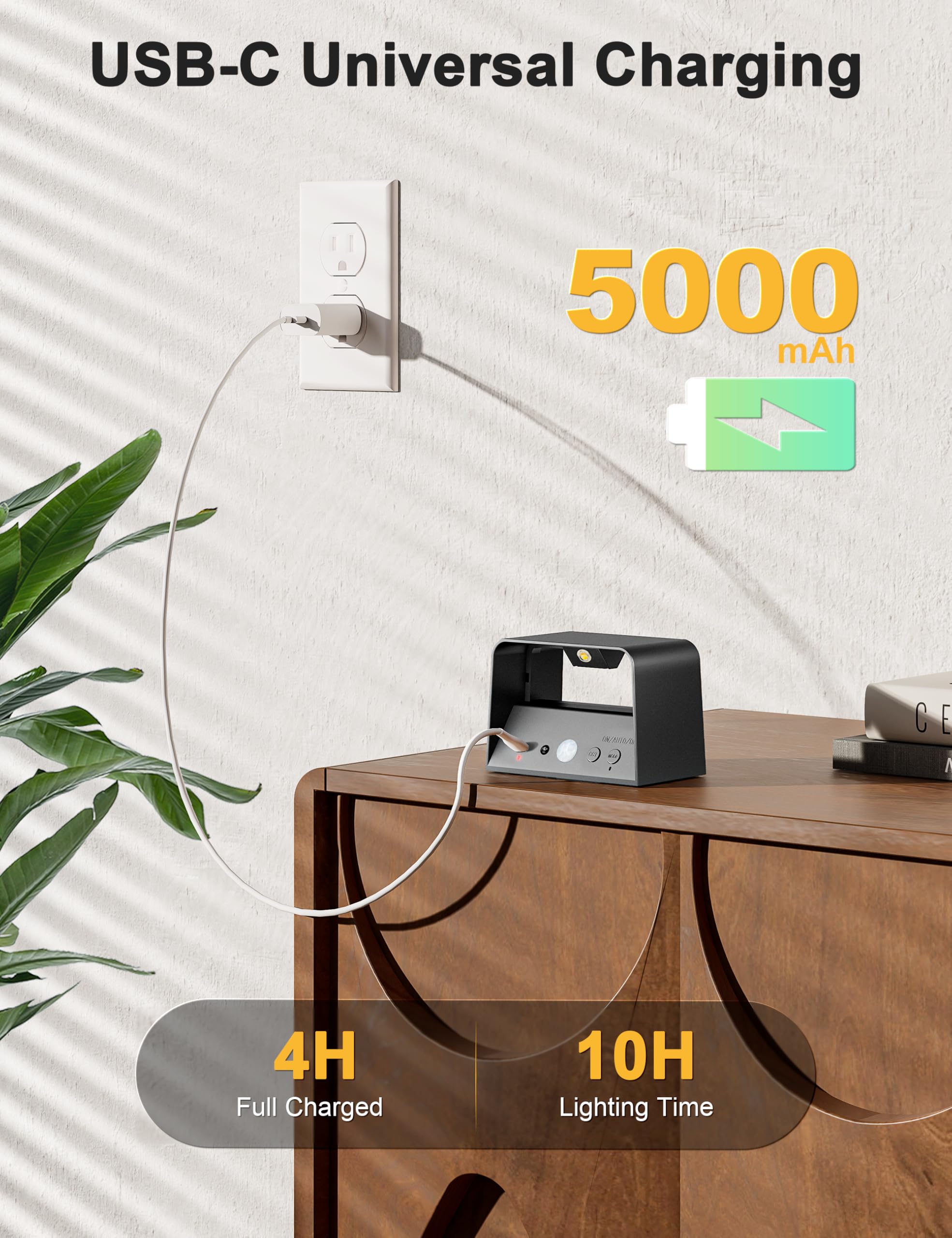 NIORSUN Wandleuchte Innen Akku mit Bewegungssensor, Wandlampe Akku mit Fernbedienung, 3 Farben Wiederaufladbare LED Wandlampe Batteriebetrieben, 5000mAh Wandlicht für Schlafzimmer, Wohnzimmer Black